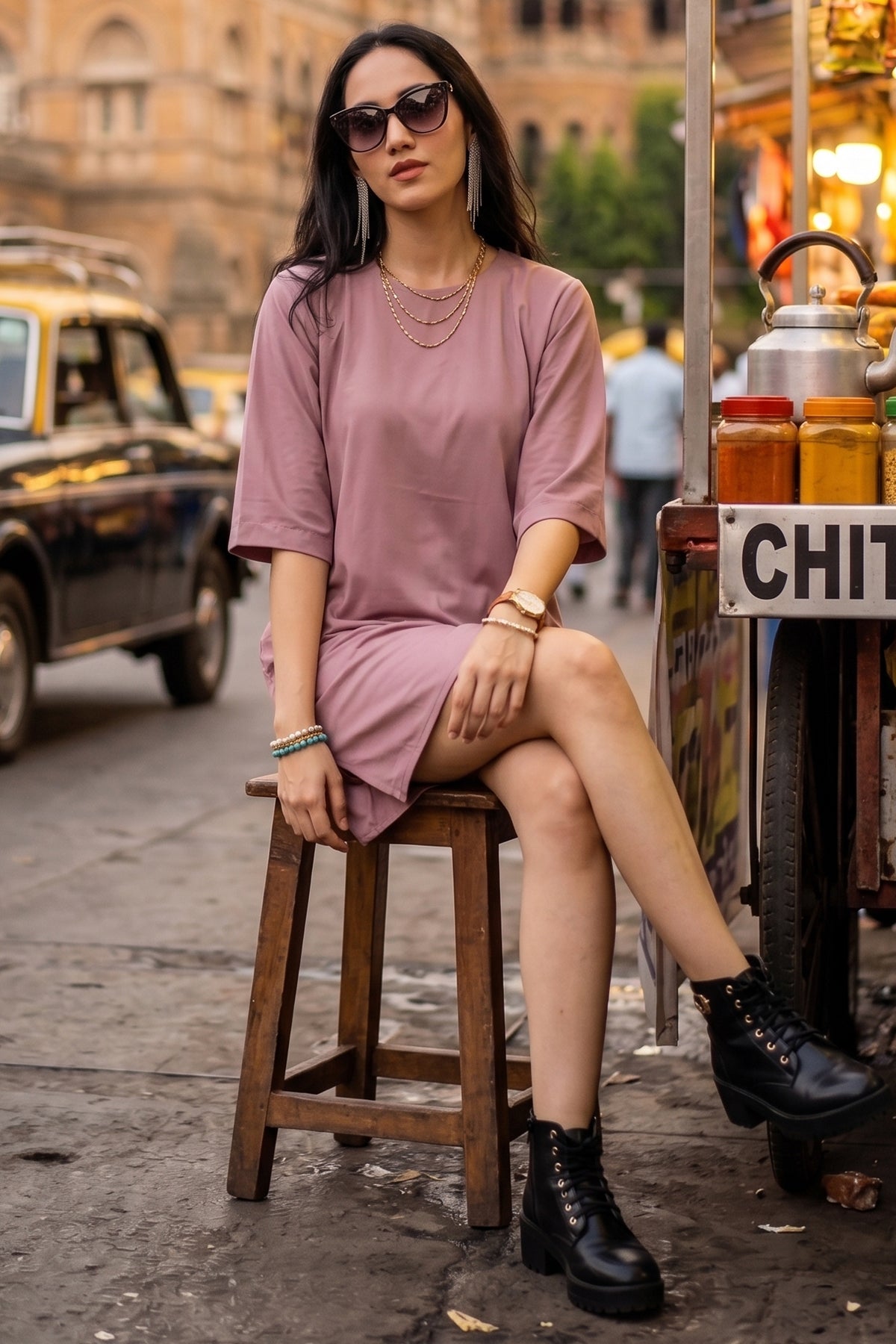 Pastel Mauve Cotton Mini Dress