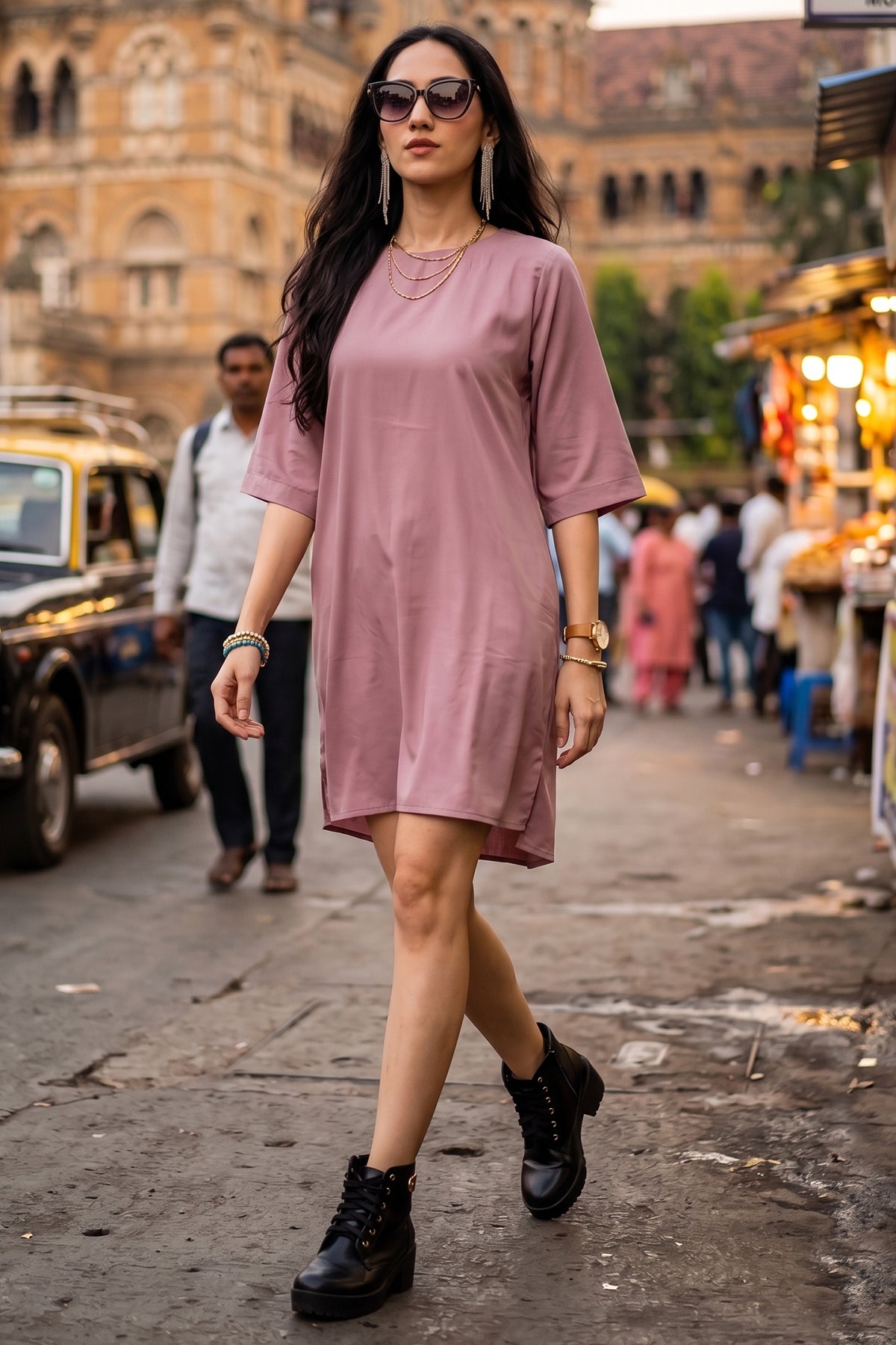 Buy Pastel Mauve Cotton Mini Dress for women by Sneha B online available at scrollnshops