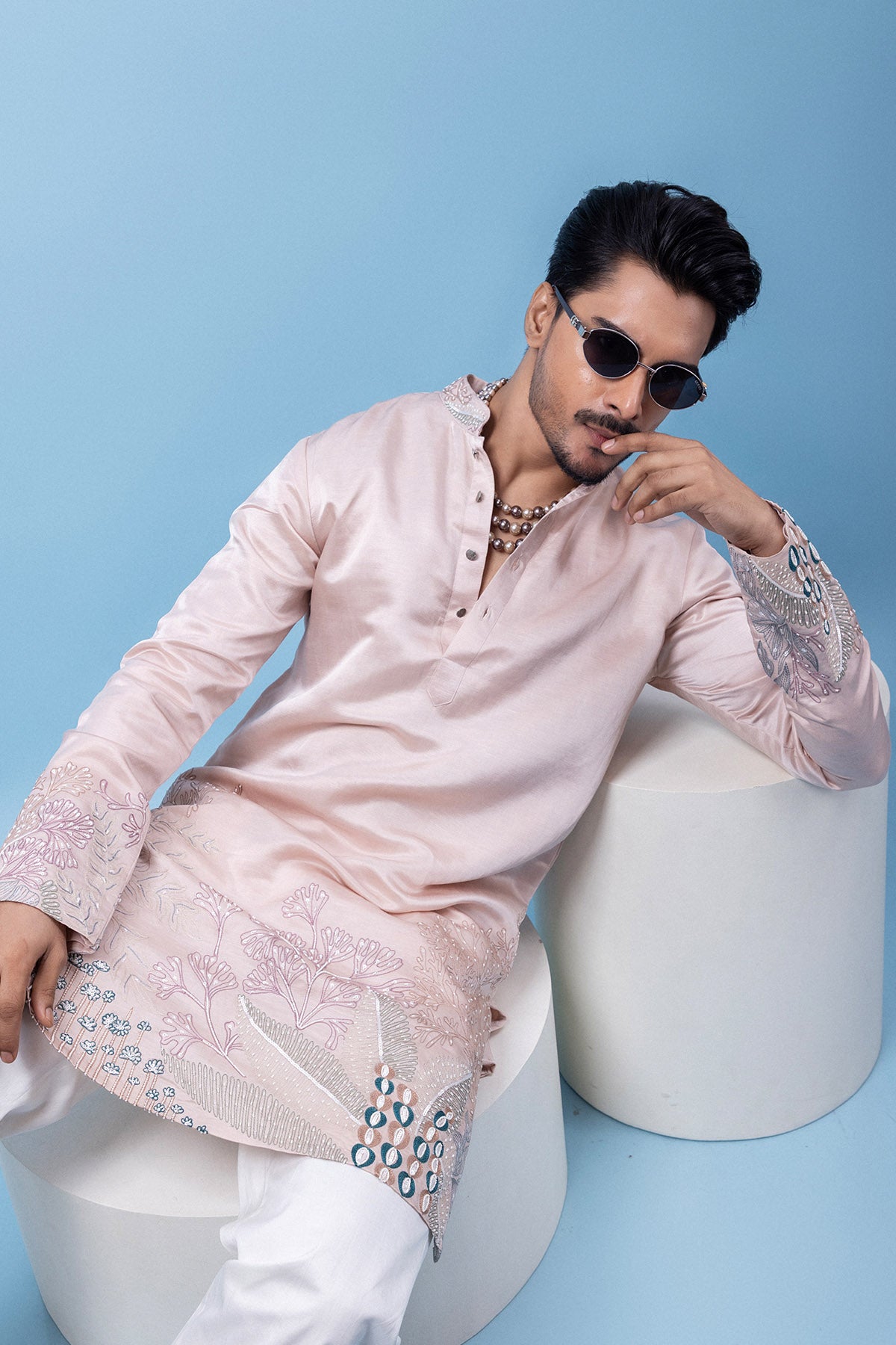Pastel Pink Beads Pearl Kurta