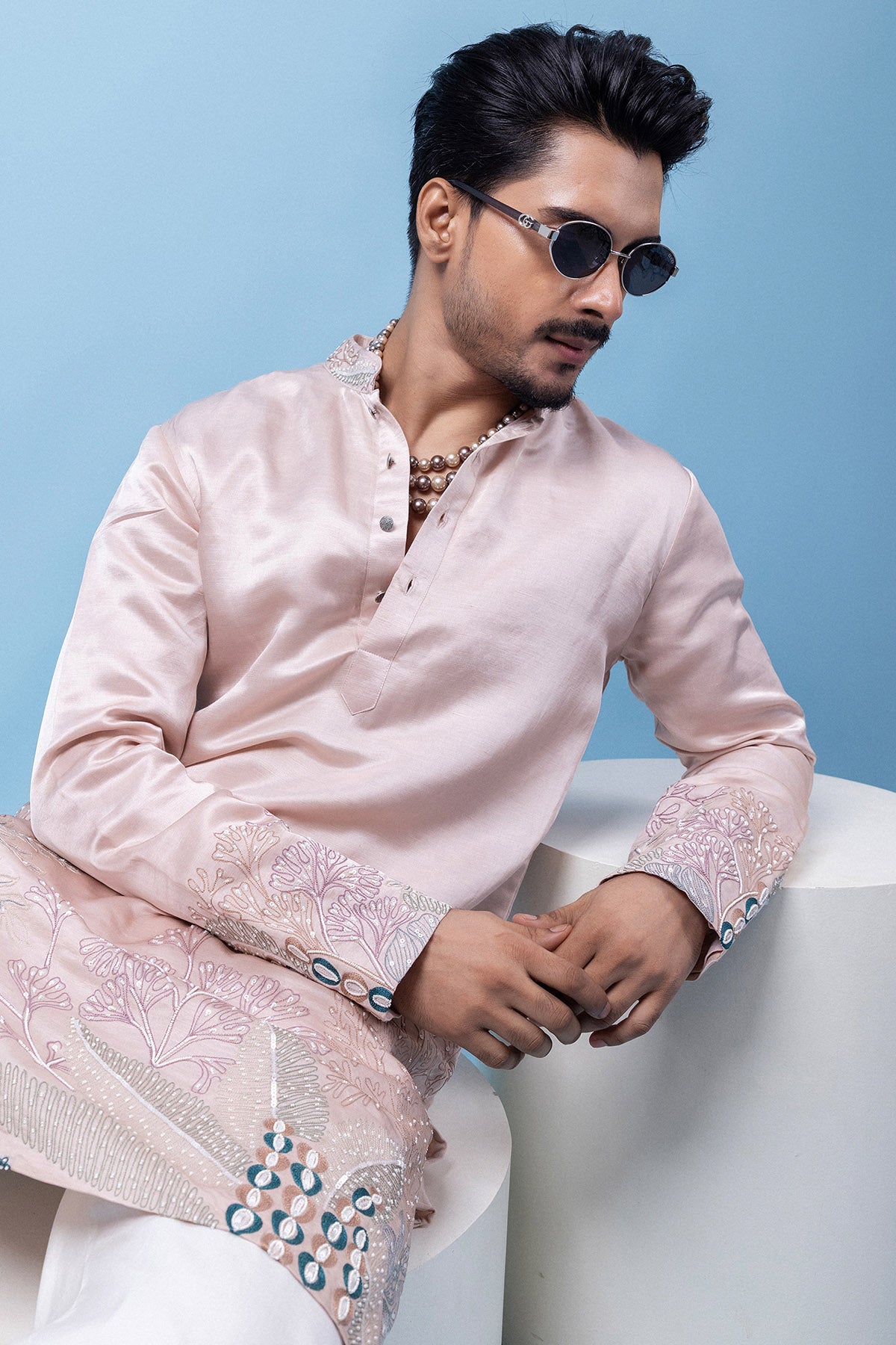 Pastel Pink Beads Pearl Kurta