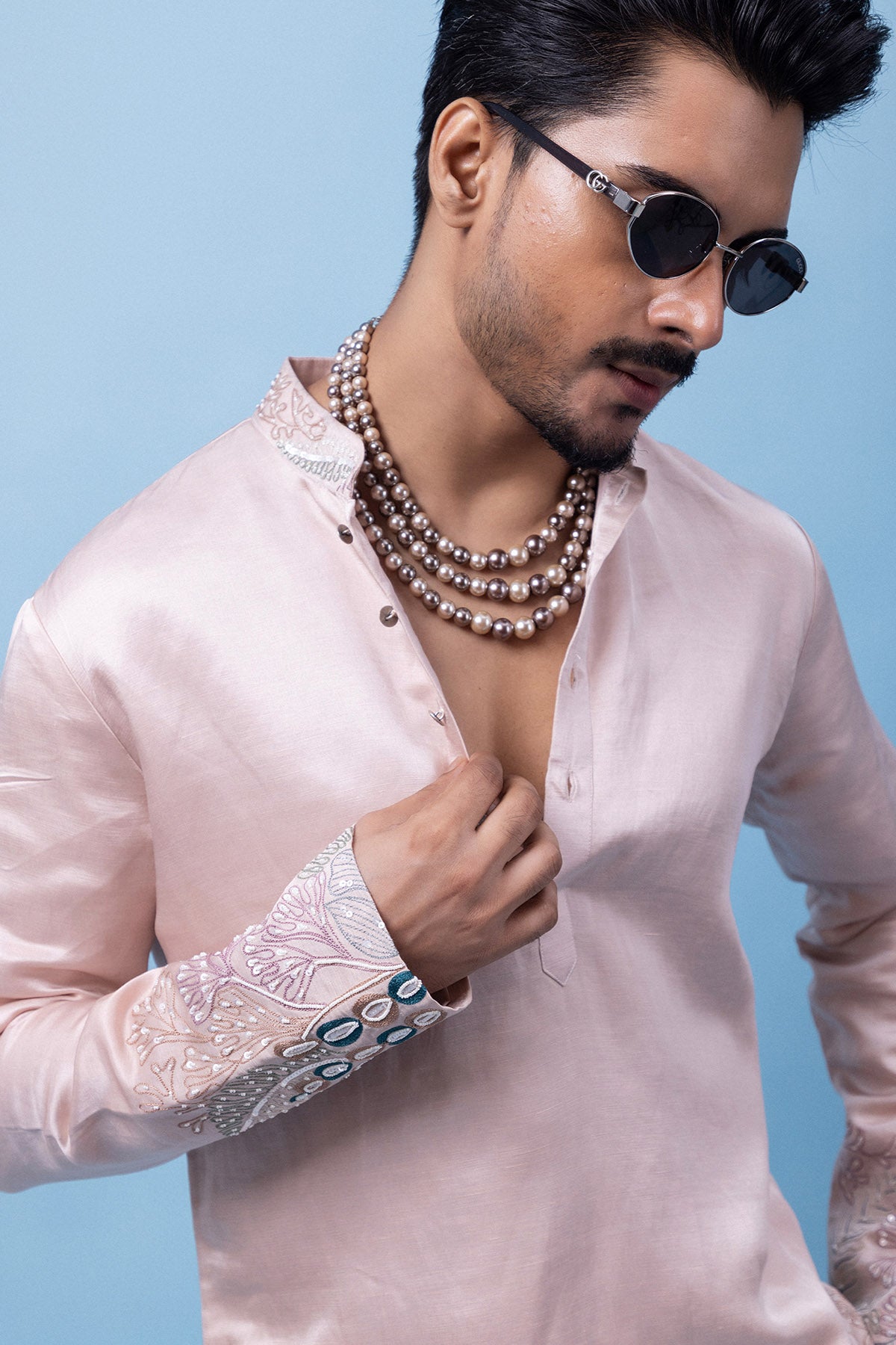 Pastel Pink Beads Pearl Kurta