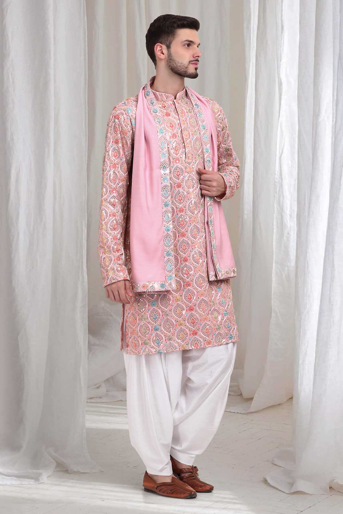 Buy Pastel Pink Cotton Kurta Set by Aham Vayam for men online at ScrollnShops