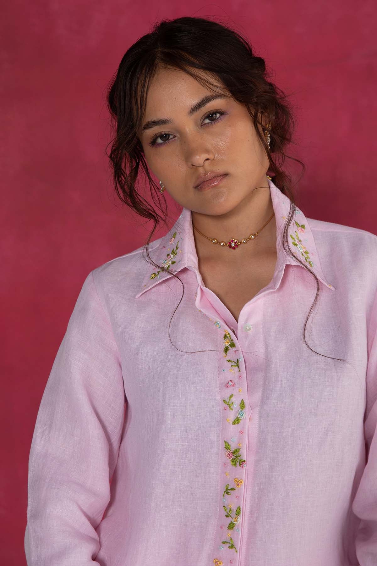 Pastel Pink Embroidered Shirt