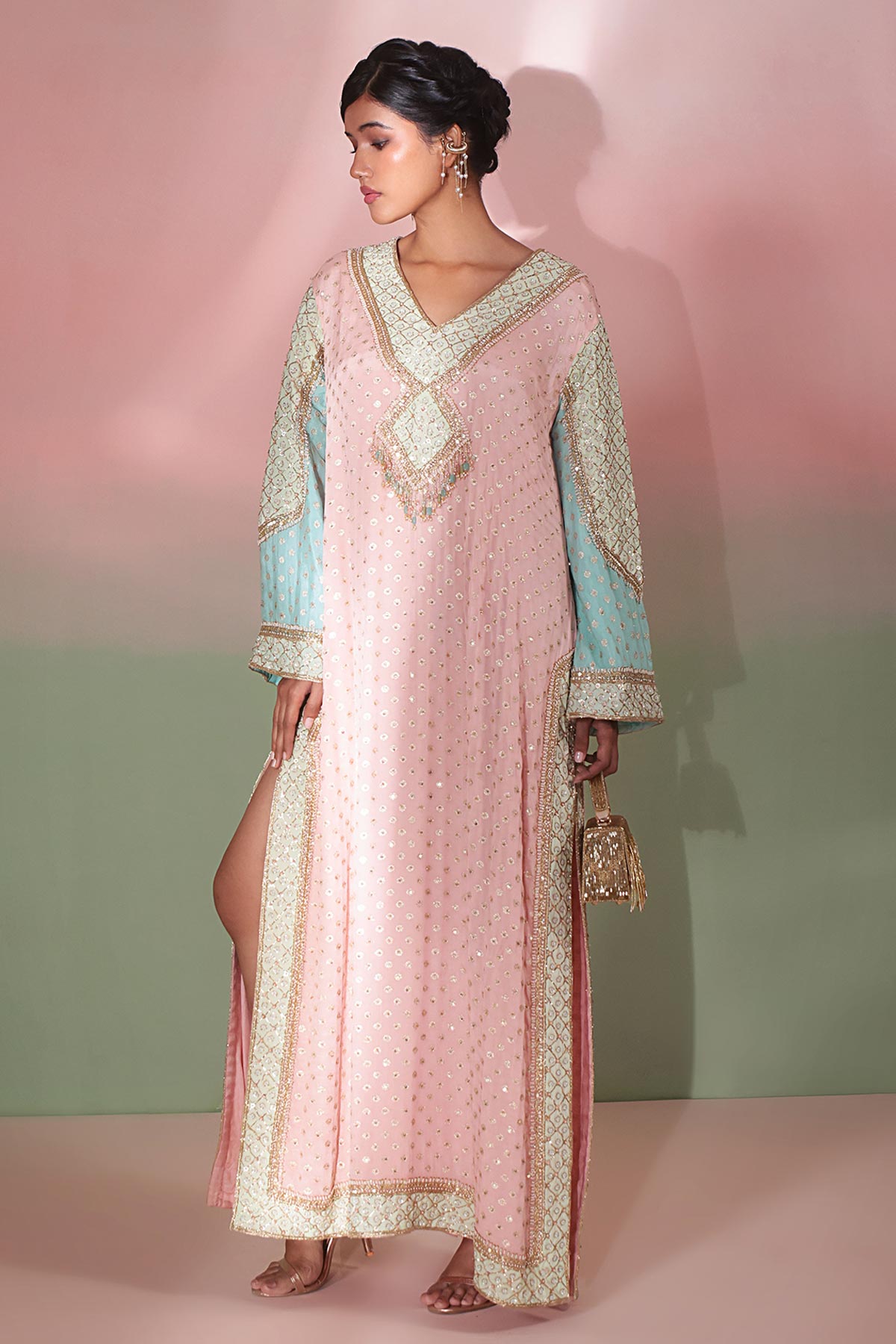 Pastel Pink Georgette Kaftan