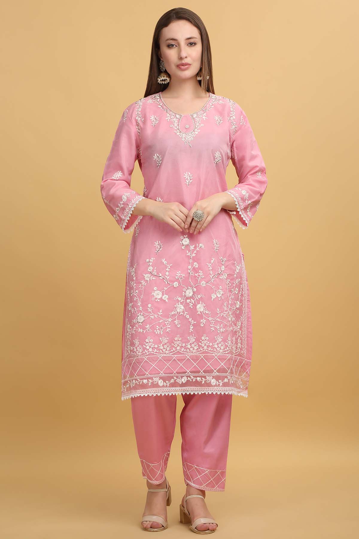 Pastel Pink Georgette Kurta Set