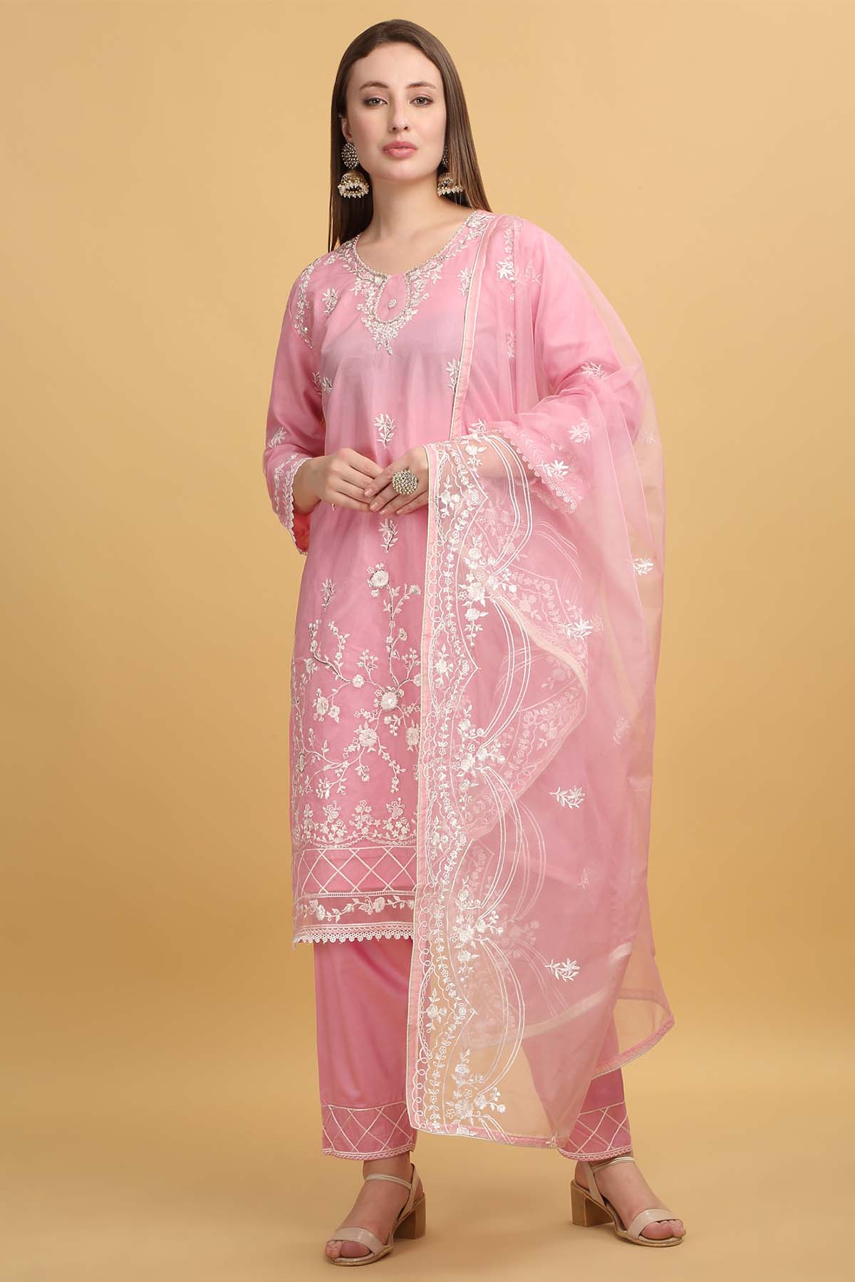 Buy Pastel Pink Georgette Kurta Set by Aham Vayam for women online at ScrollnShops