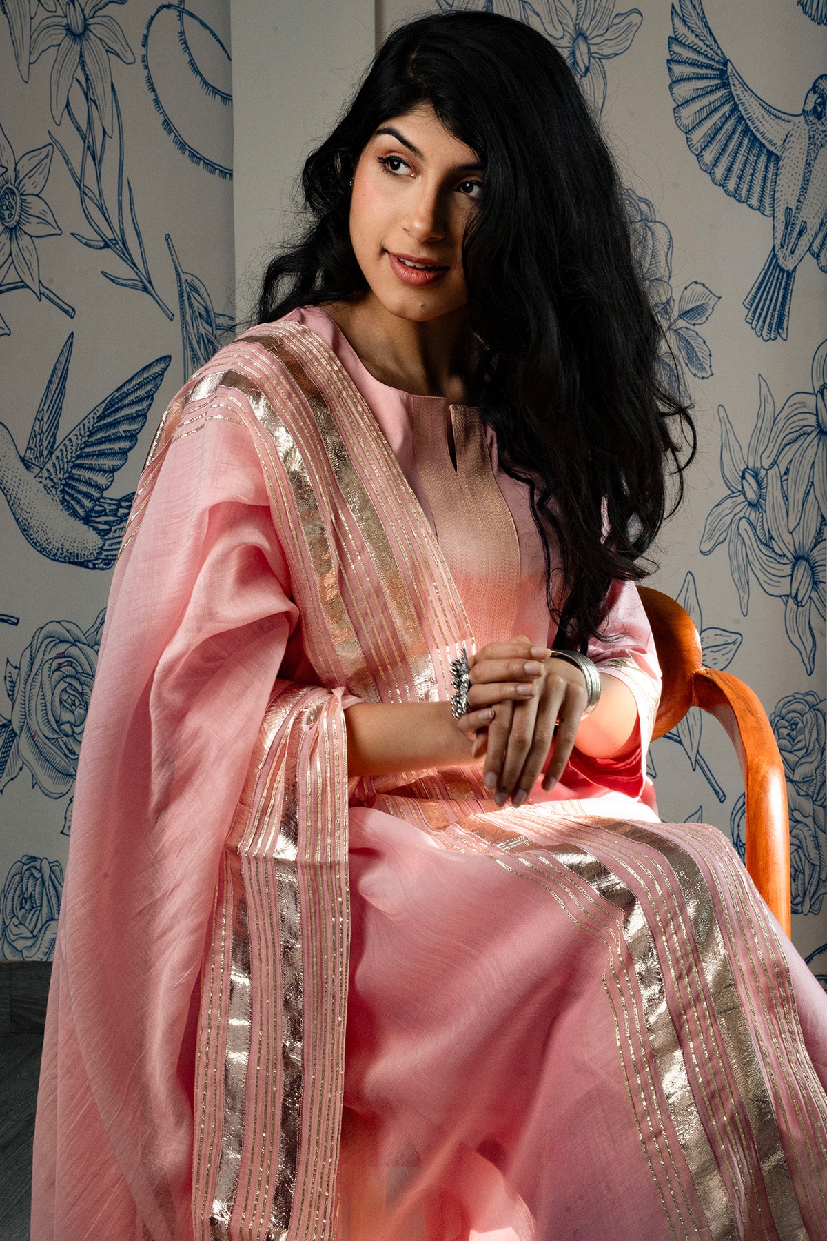 Pastel Pink Gota Work Kurta Set