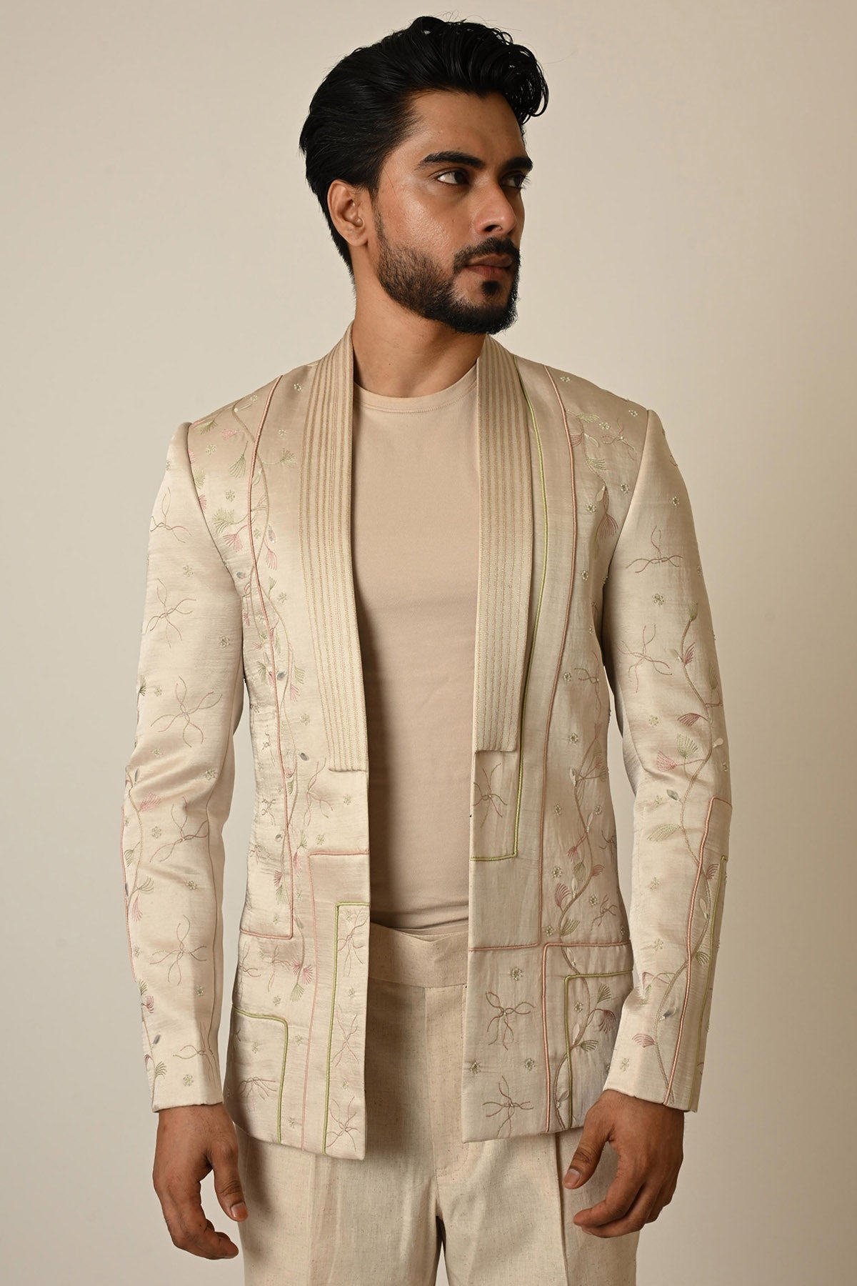 Buy Pastel Pink Leaf Motifs Blazer for men by Paarsh Atelier online available at scrollnshops