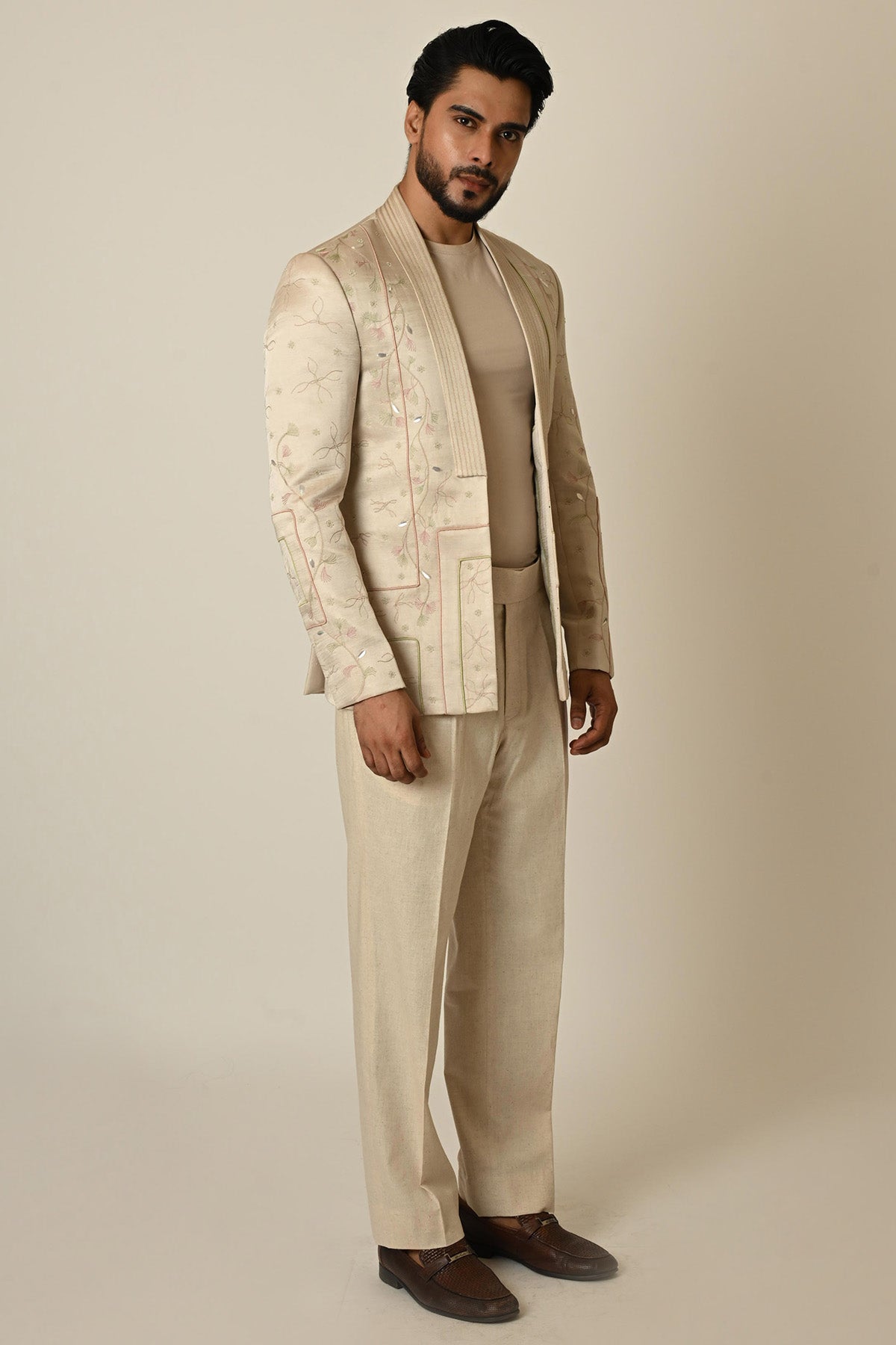 Pastel Pink Leaf Motifs Blazer