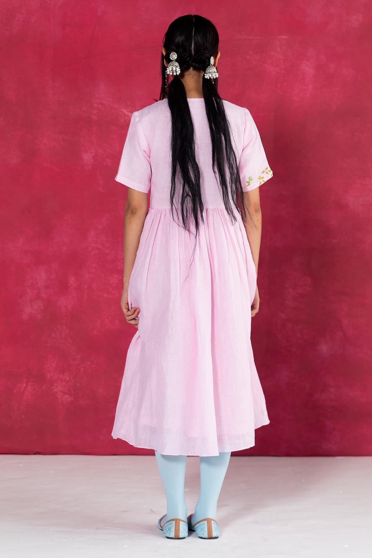 Pastel Pink Linen Midi Dress