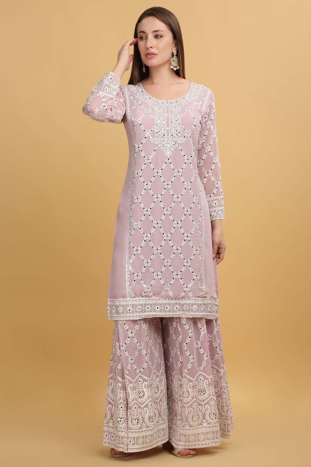 Pastel Pink Mirror Sharara Set