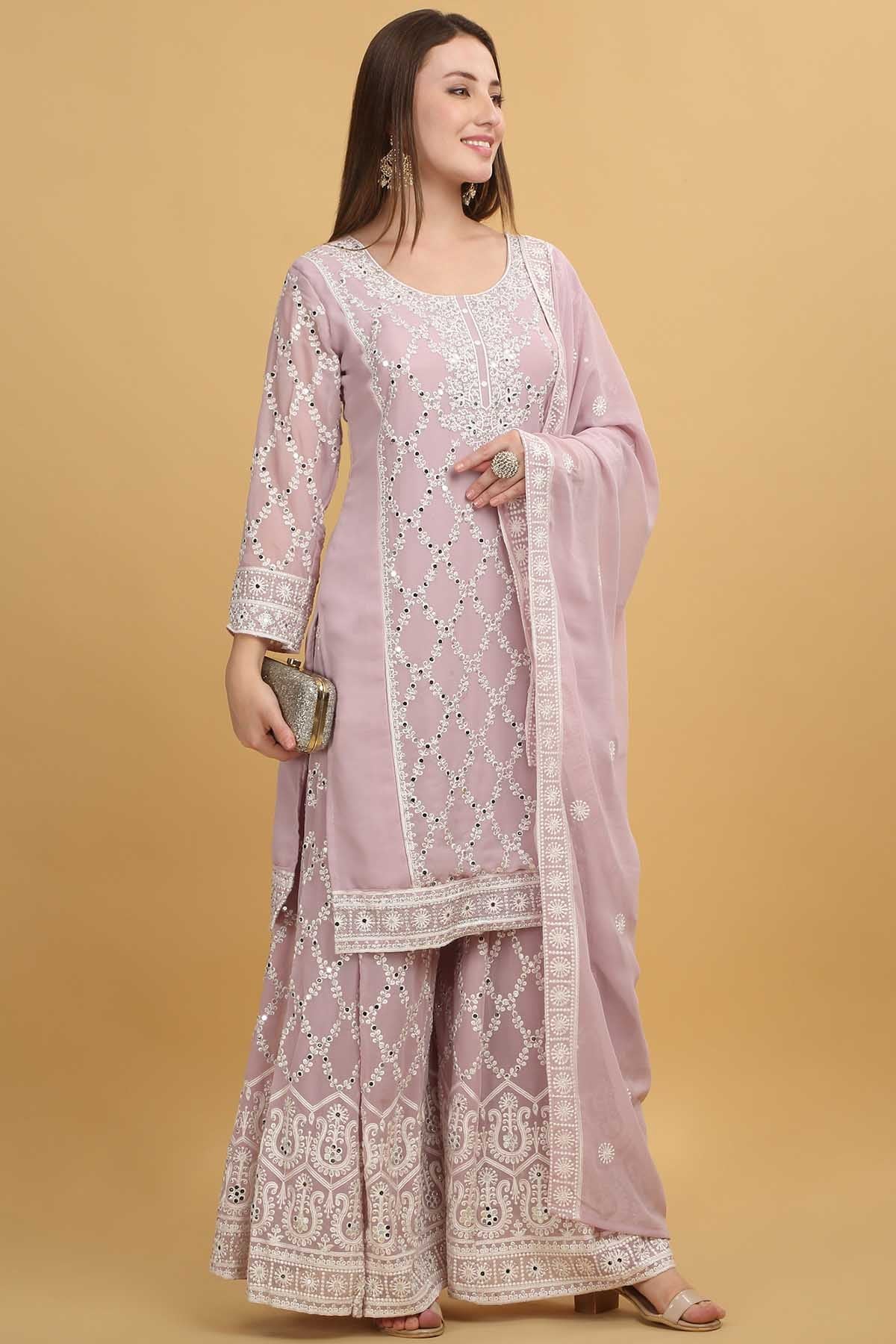 Buy Pastel Pink Mirror Sharara Set by Aham Vayam for women online at ScrollnShops