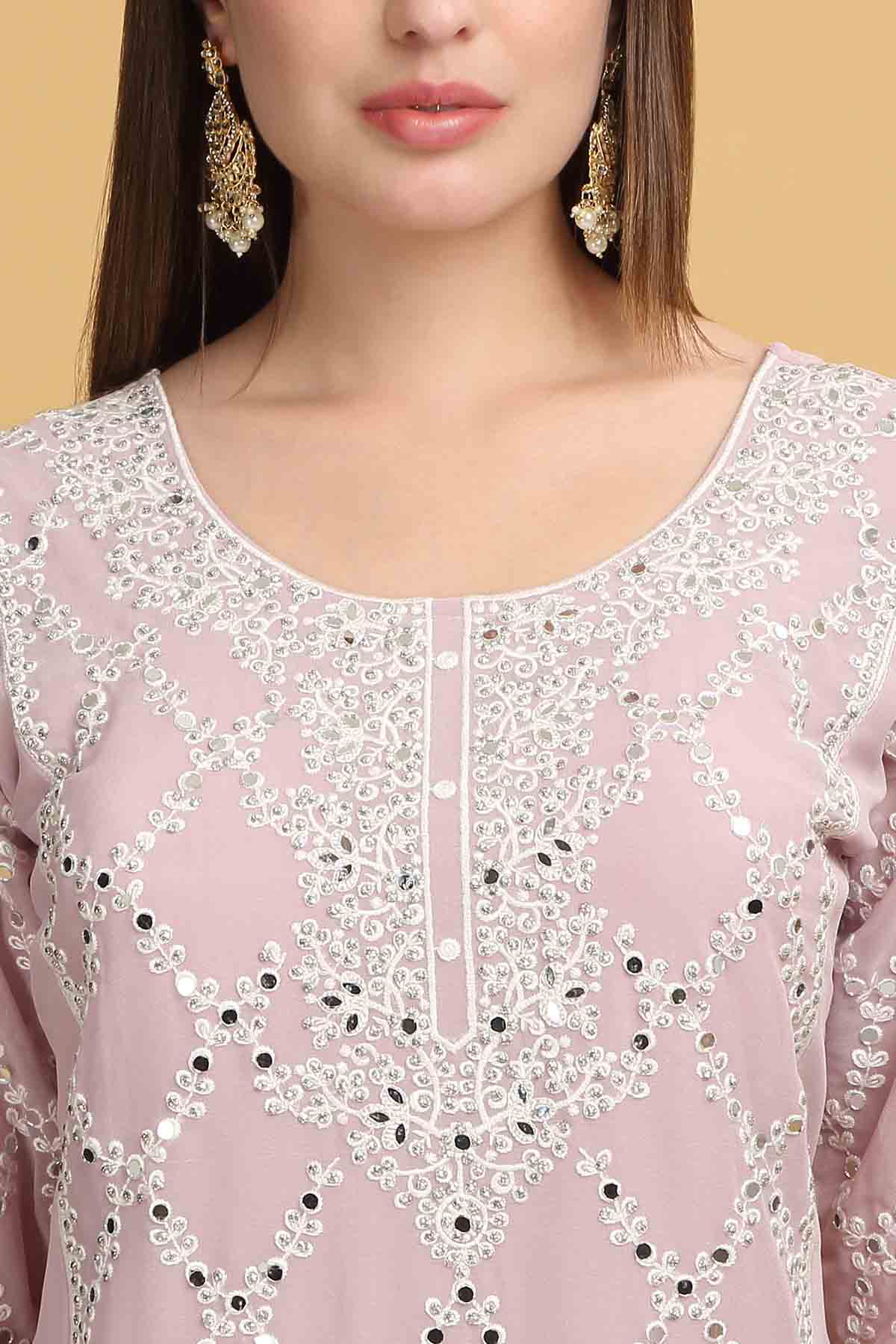 Pastel Pink Mirror Sharara Set