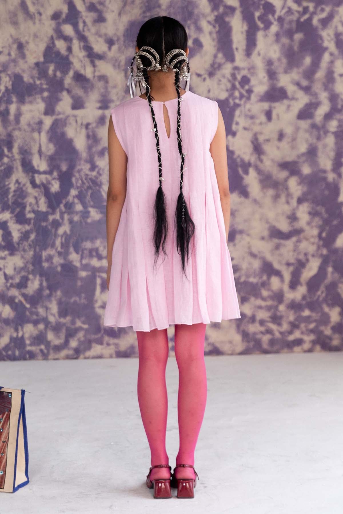 Pastel Pink Pleated Mini Dress