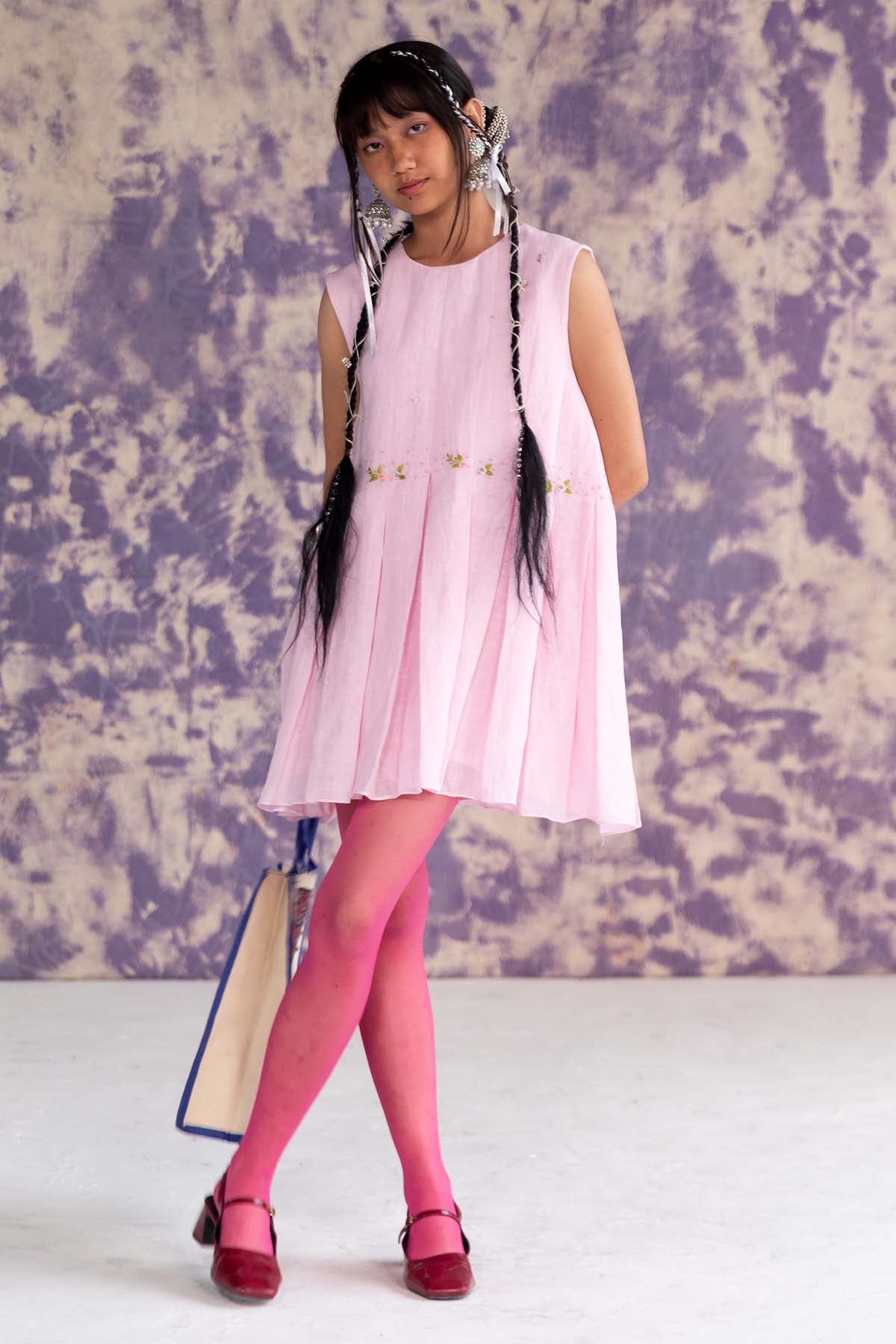 Pastel Pink Pleated Mini Dress