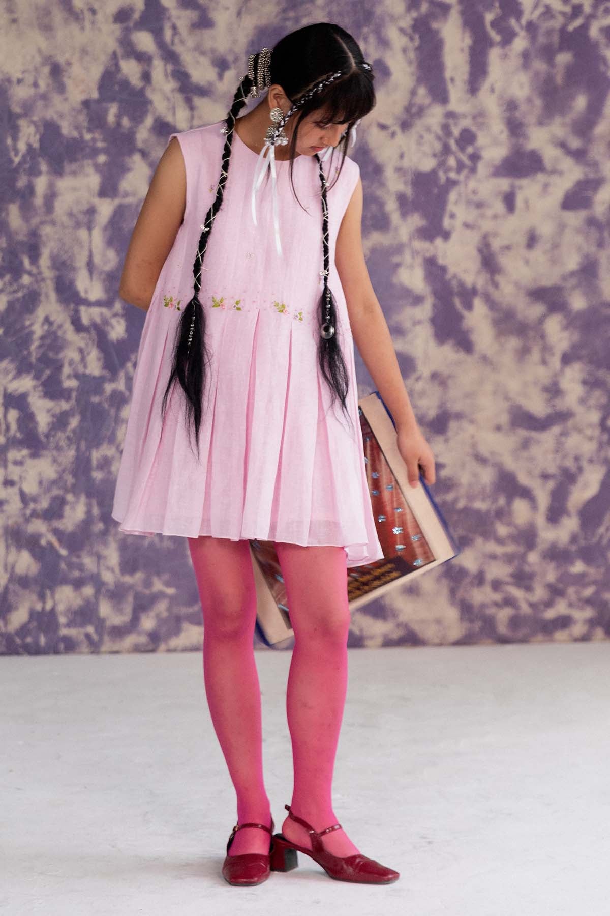 Pastel Pink Pleated Mini Dress