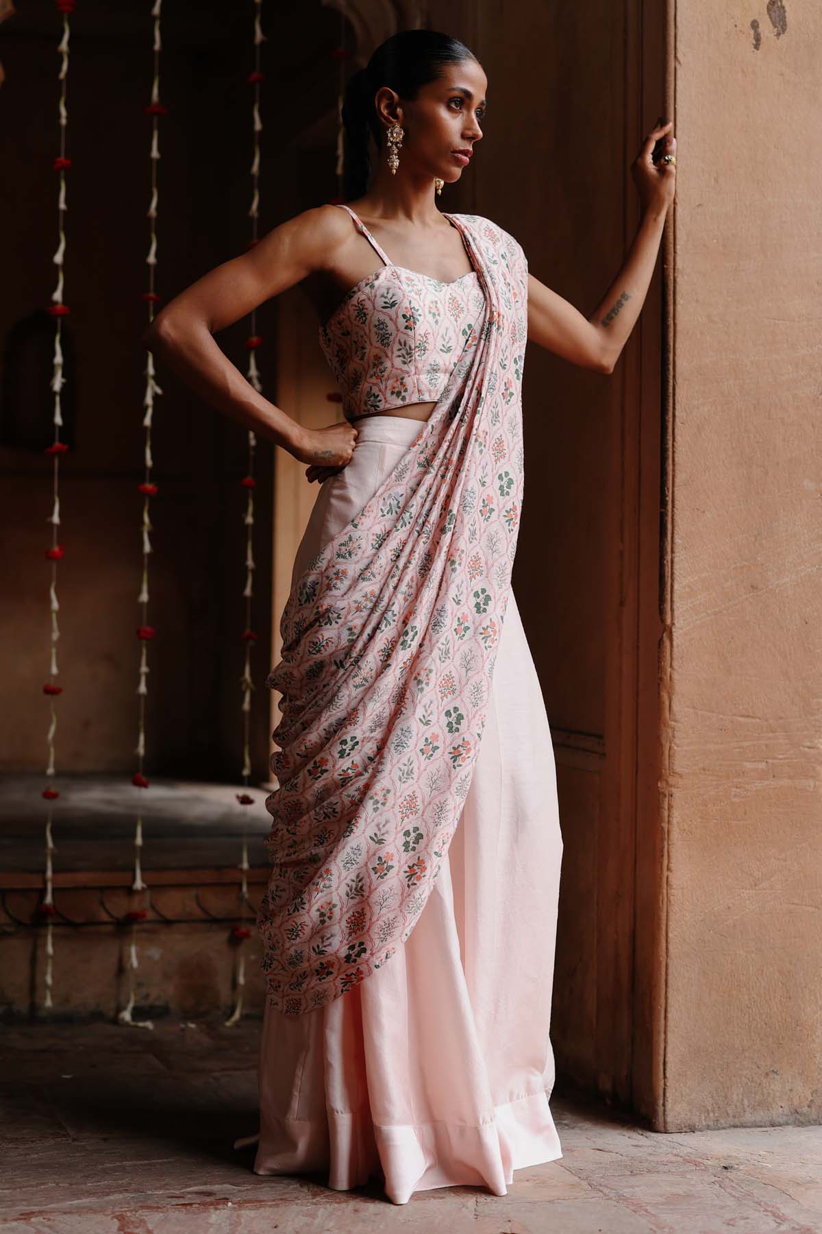 Pastel Pink Pre-Draped Saree