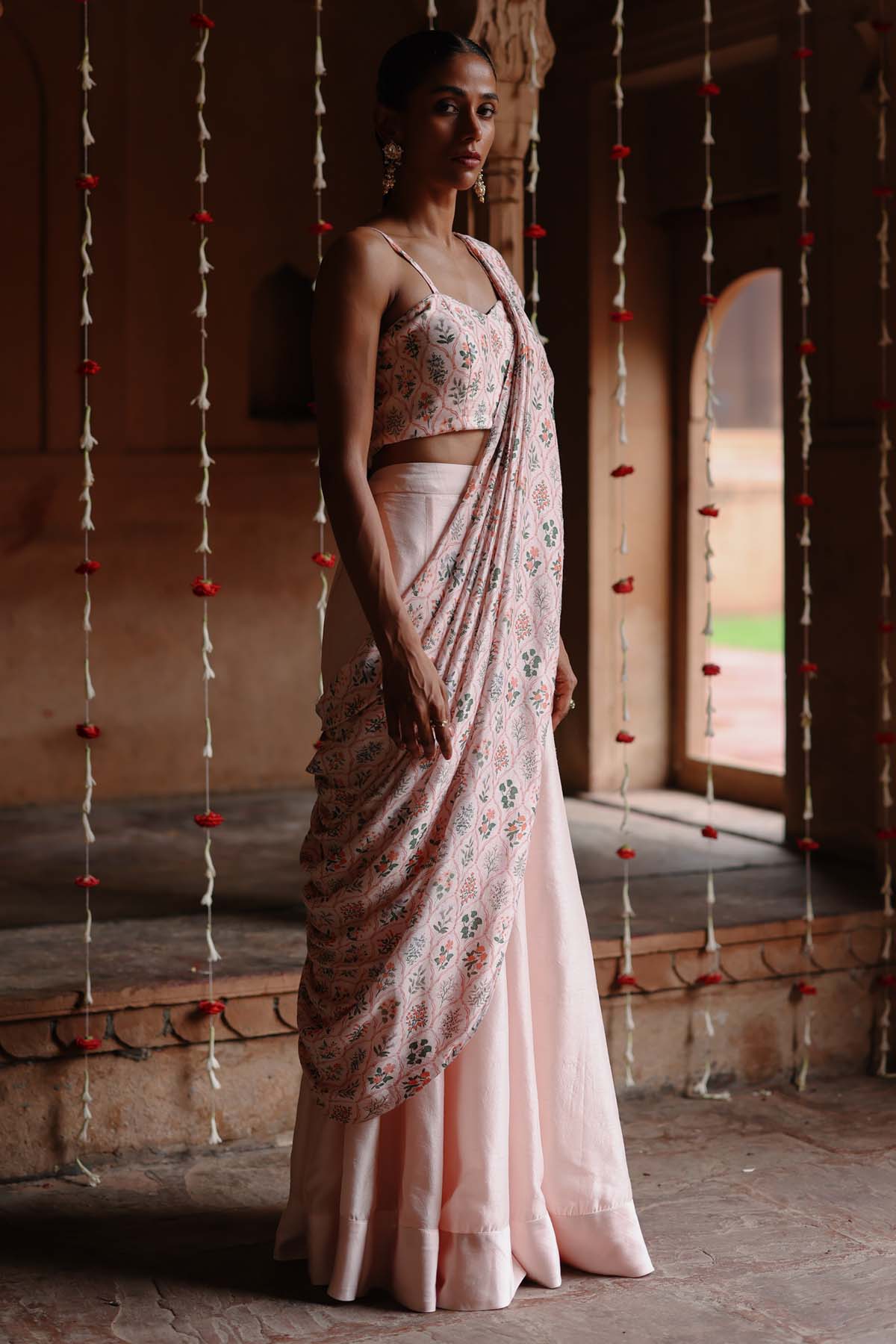 Pastel Pink Pre-Draped Saree