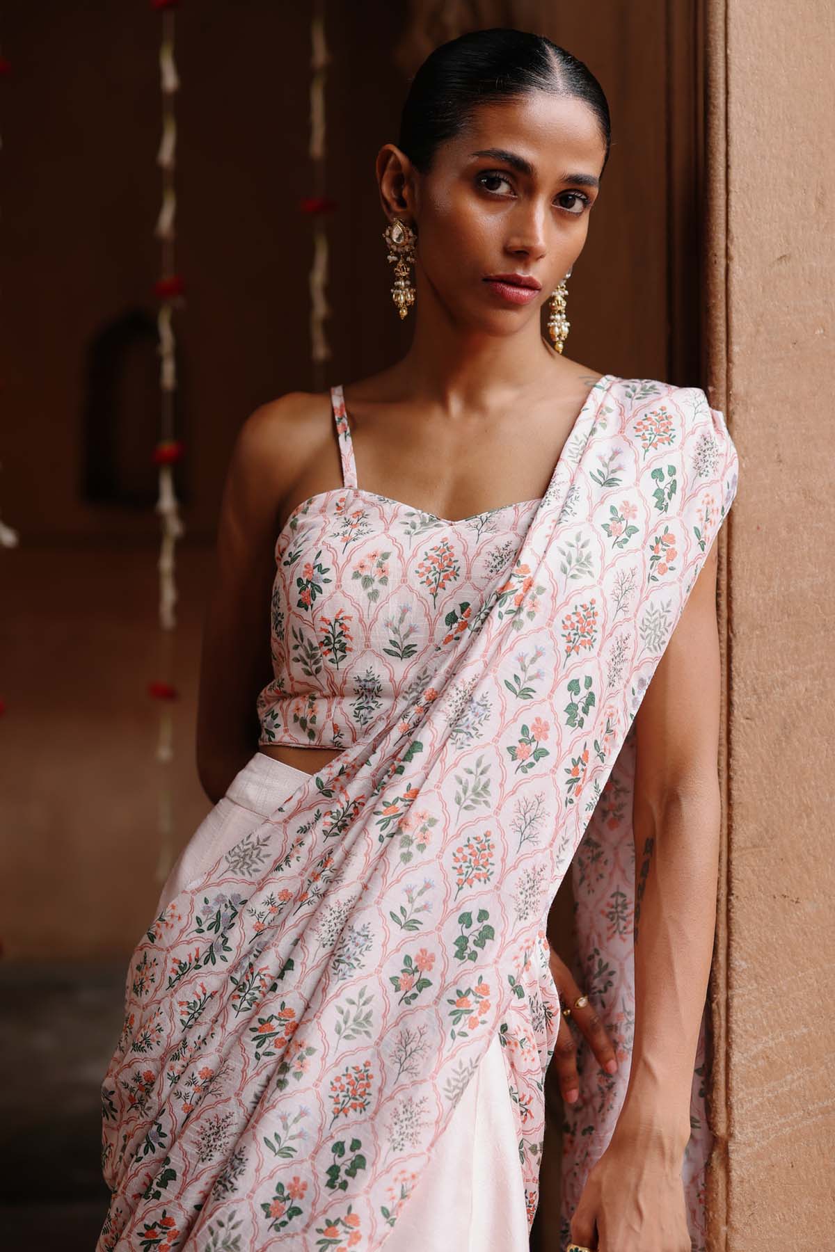 Pastel Pink Pre-Draped Saree