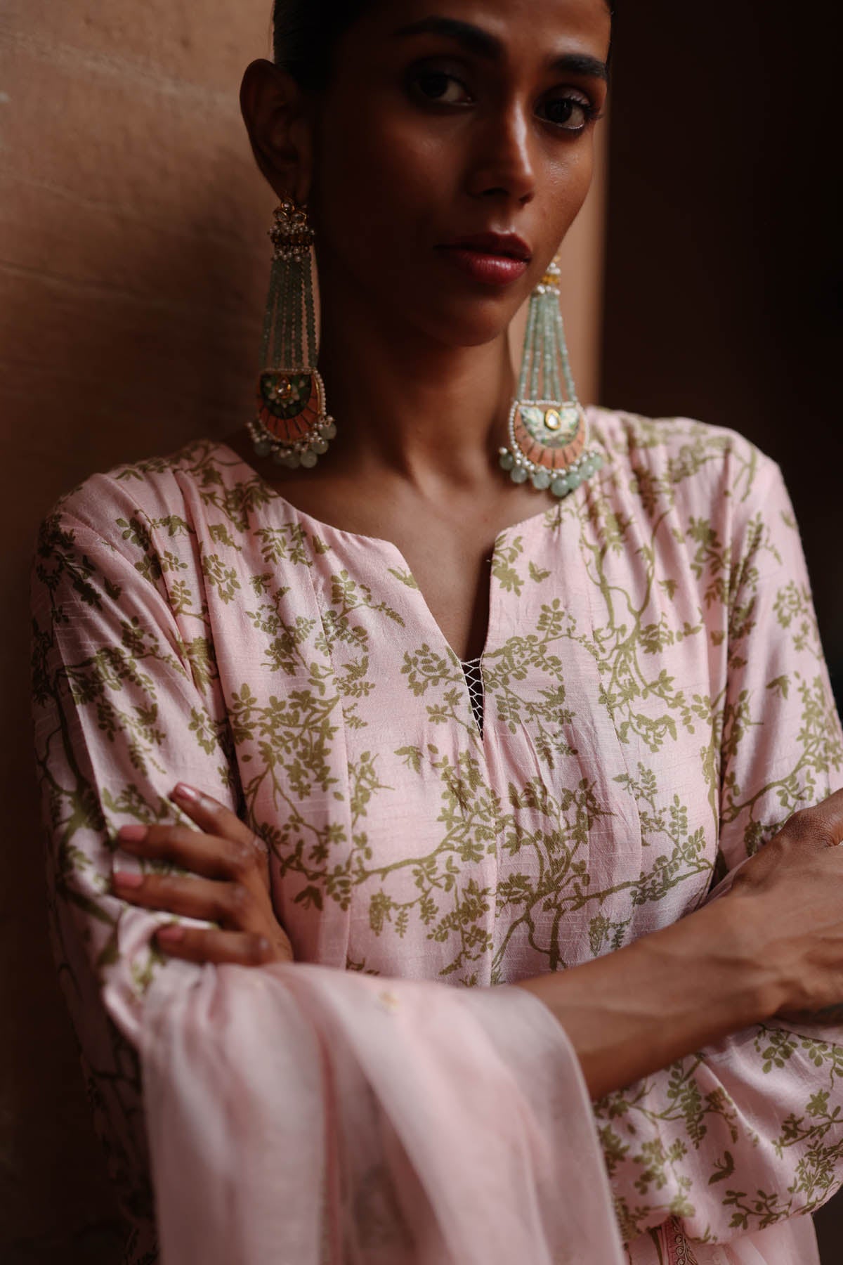 Pastel Pink Print Anarkali Set