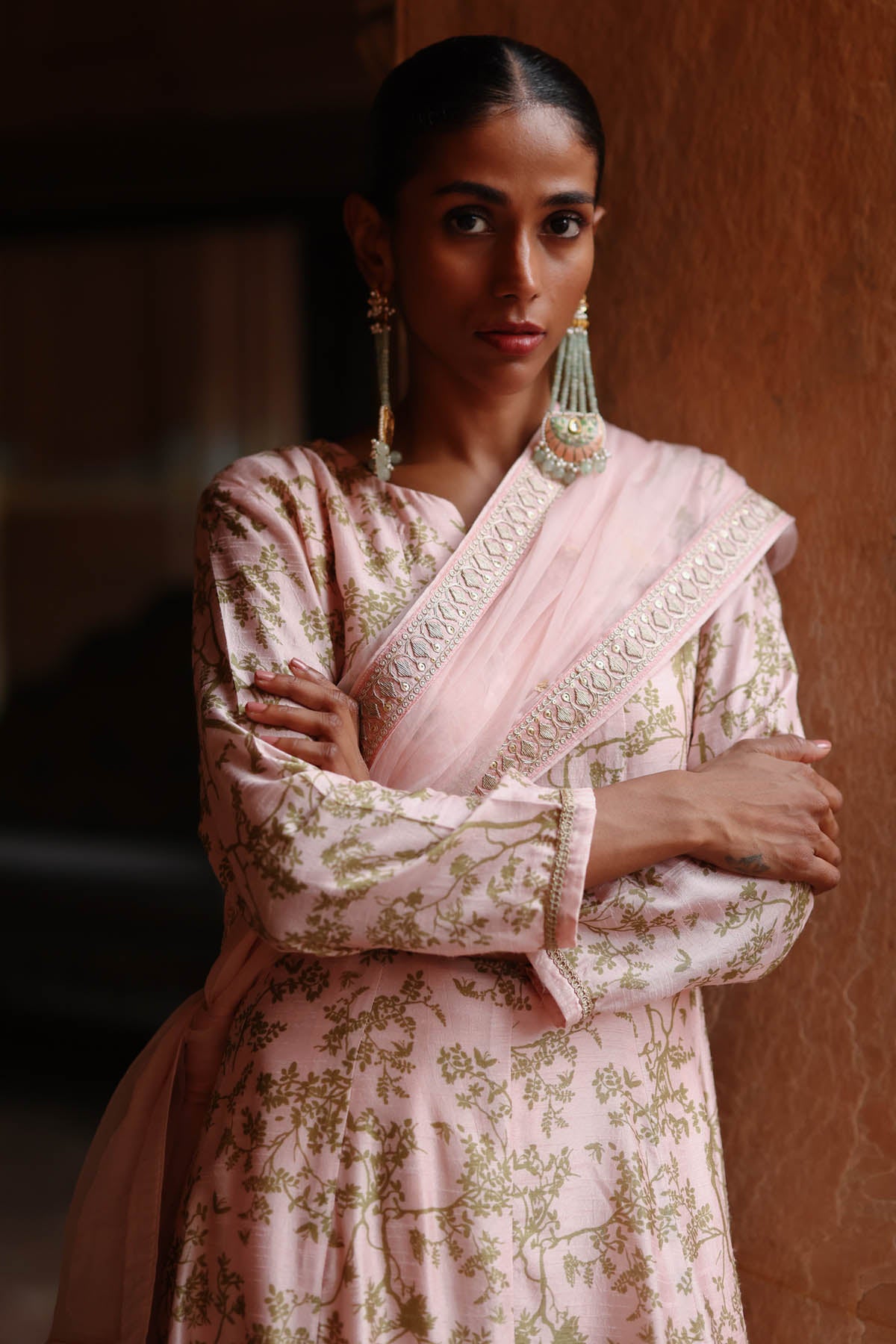 Pastel Pink Print Anarkali Set