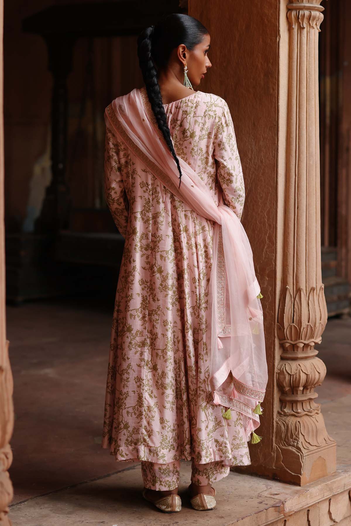 Pastel Pink Print Anarkali Set