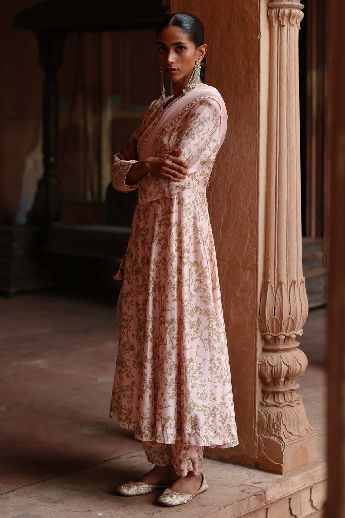 Pastel Pink Print Anarkali Set