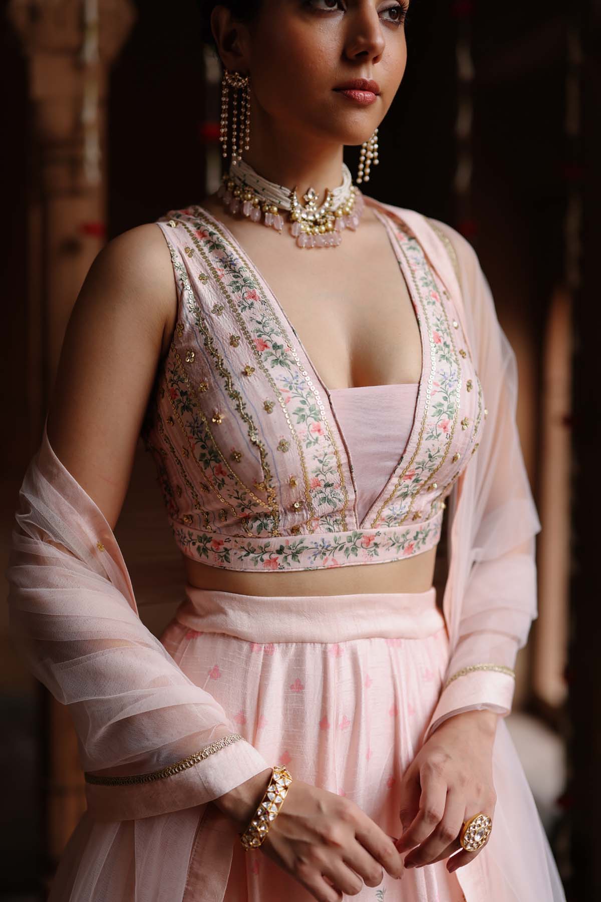 Pastel Pink Printed Lehenga Set