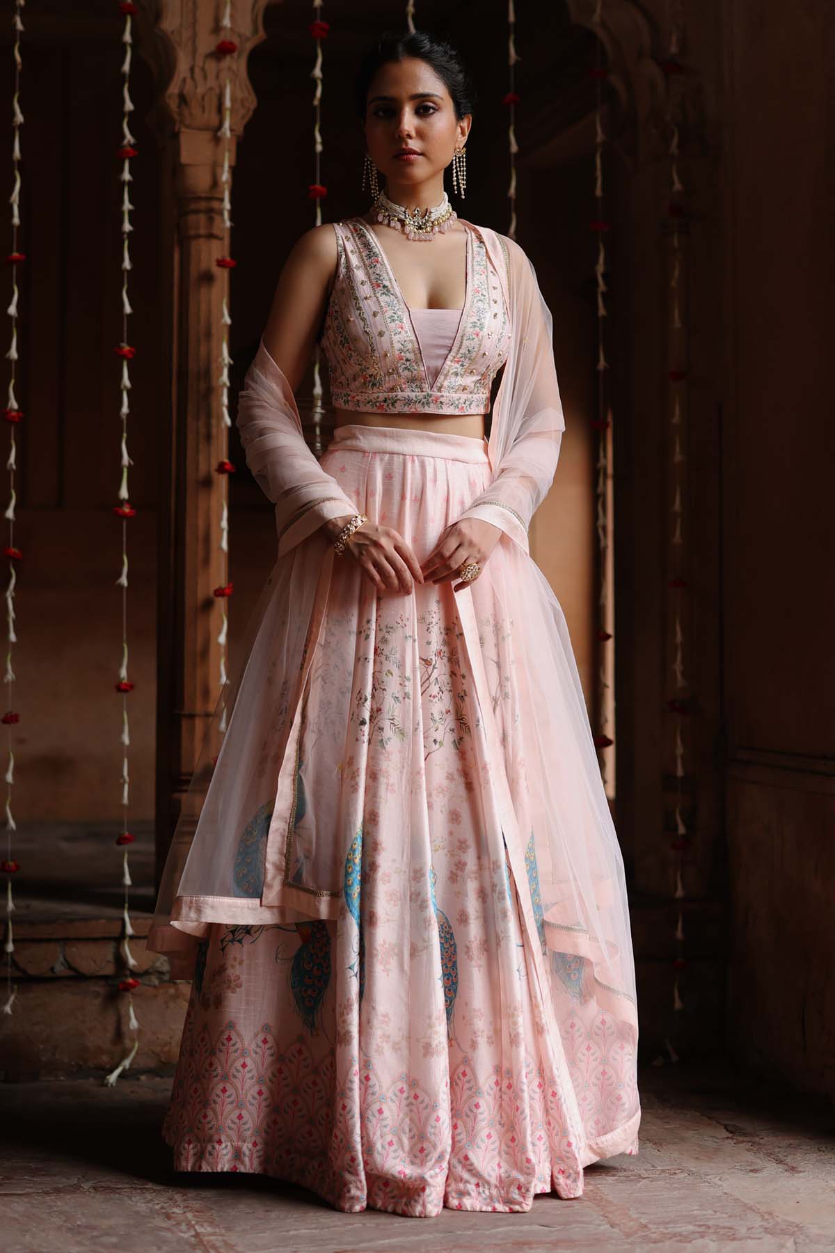 Megha Pitti Pastel Pink Printed Lehenga Set for women online at ScrollnShops