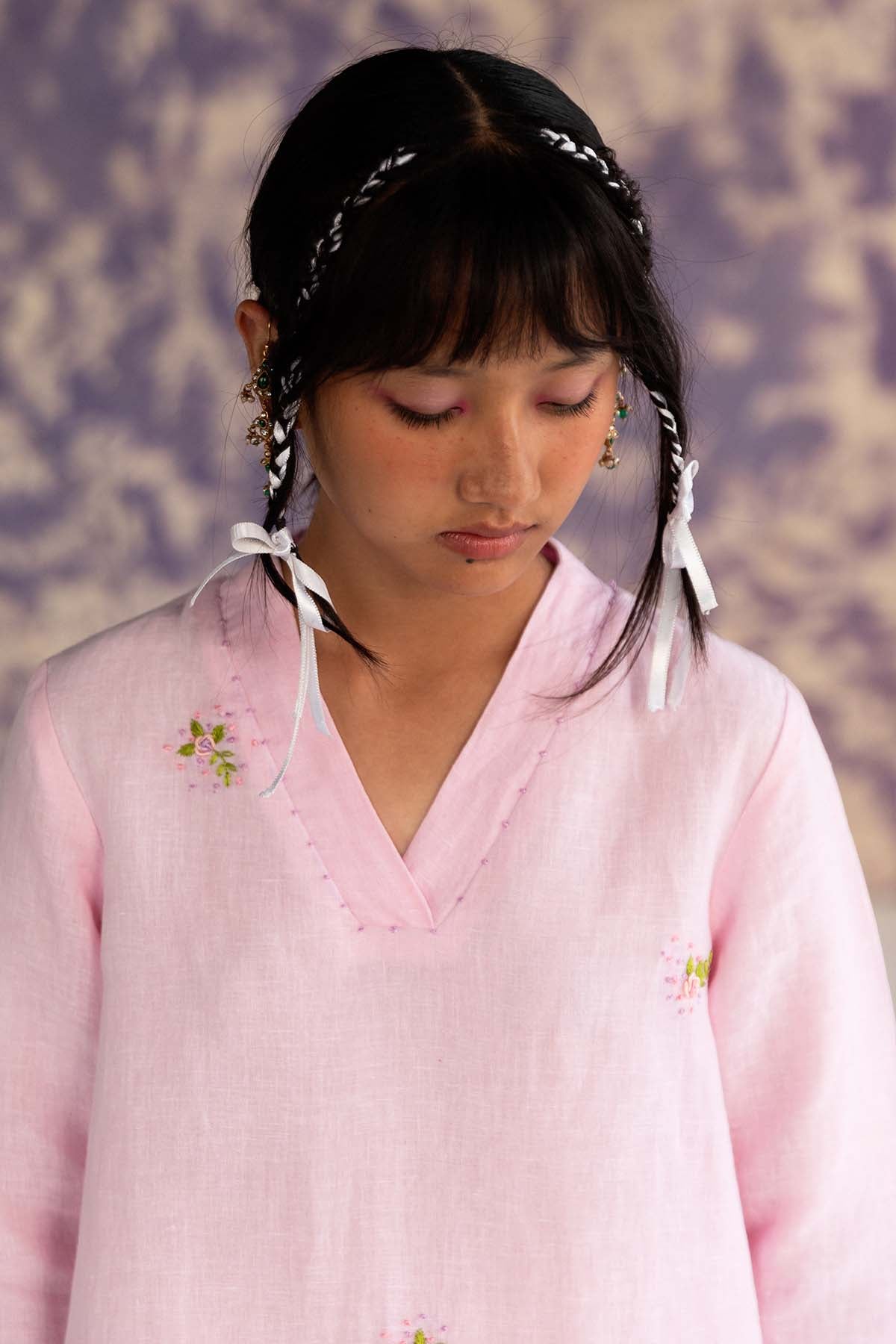 Pastel Pink V-Neck Top & Pants