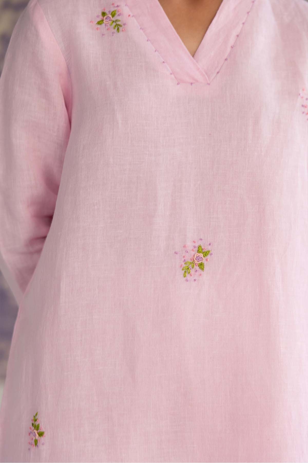 Pastel Pink V-Neck Top & Pants