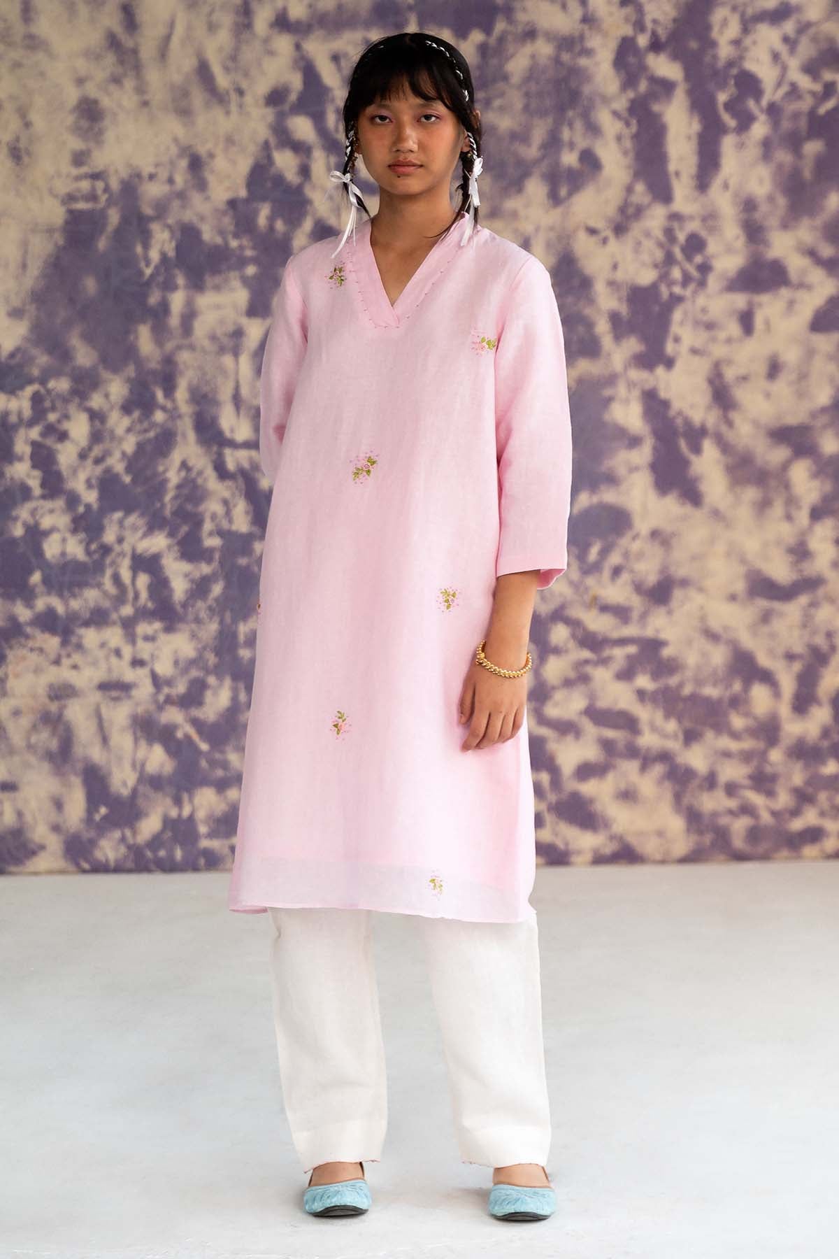 Pastel Pink V-Neck Top & Pants