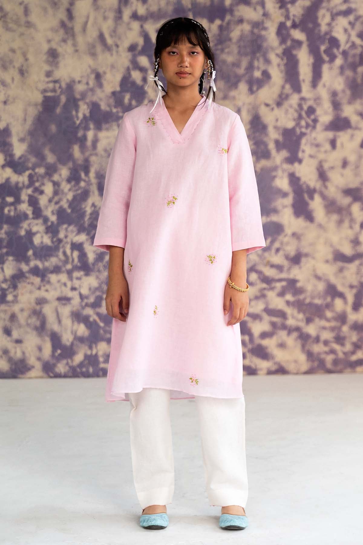 Buy Designer Pastel Pink V-Neck Top & Pants Online