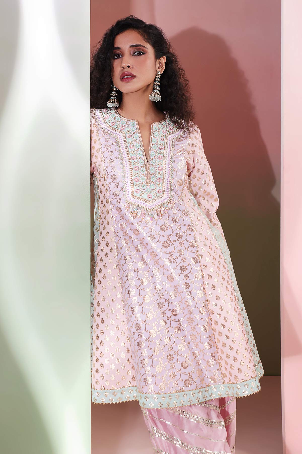 Pastel Pink Zardozi Kurta Set