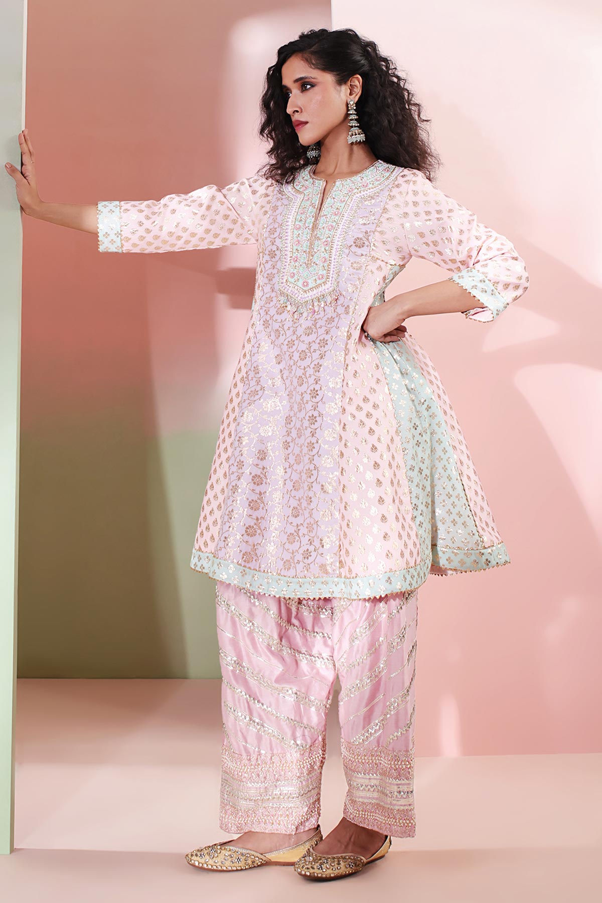 Pastel Pink Zardozi Kurta Set