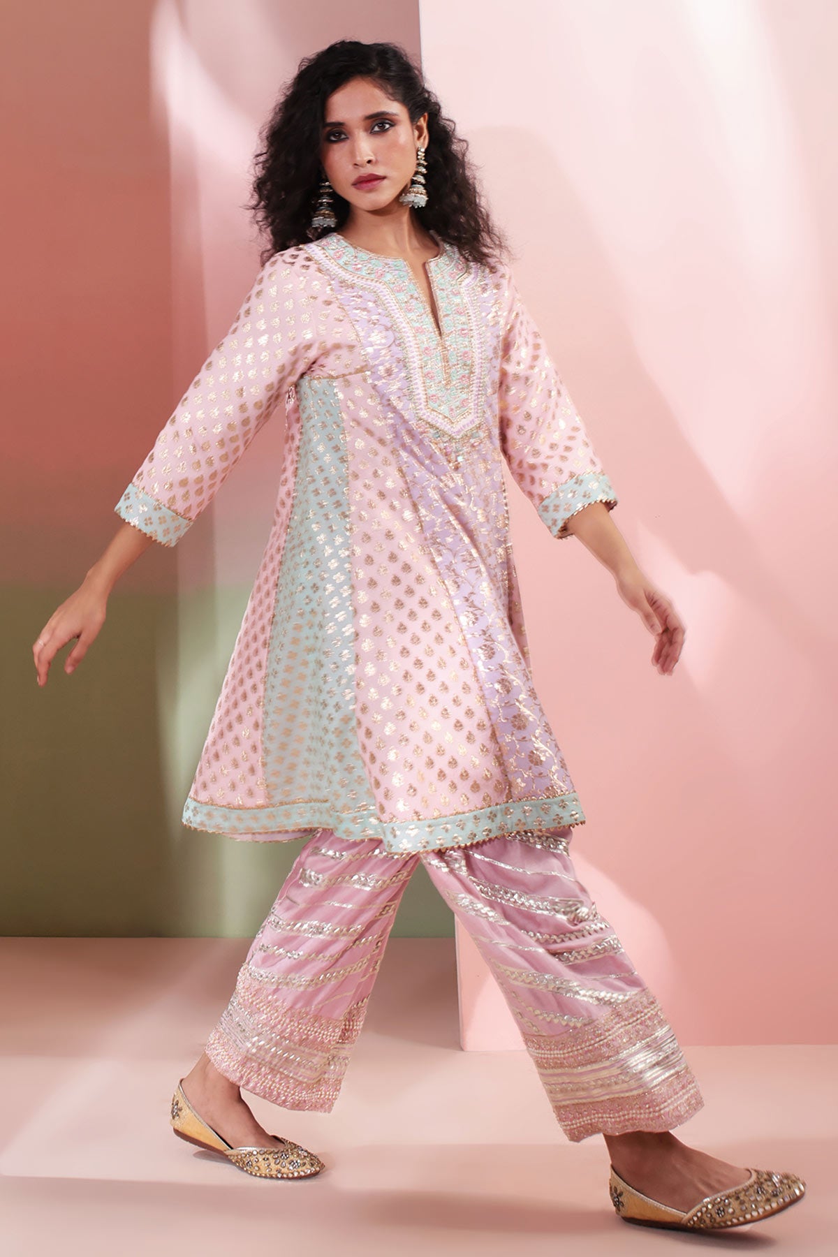 Pastel Pink Zardozi Kurta Set