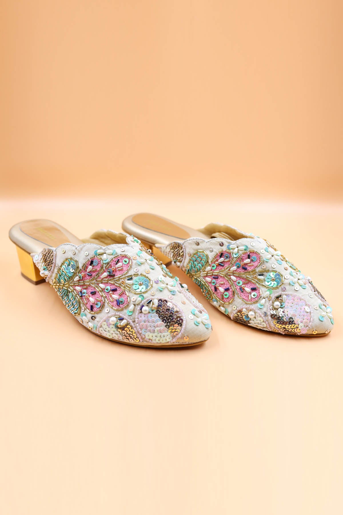 Pastel Sequins Embroidered Mules