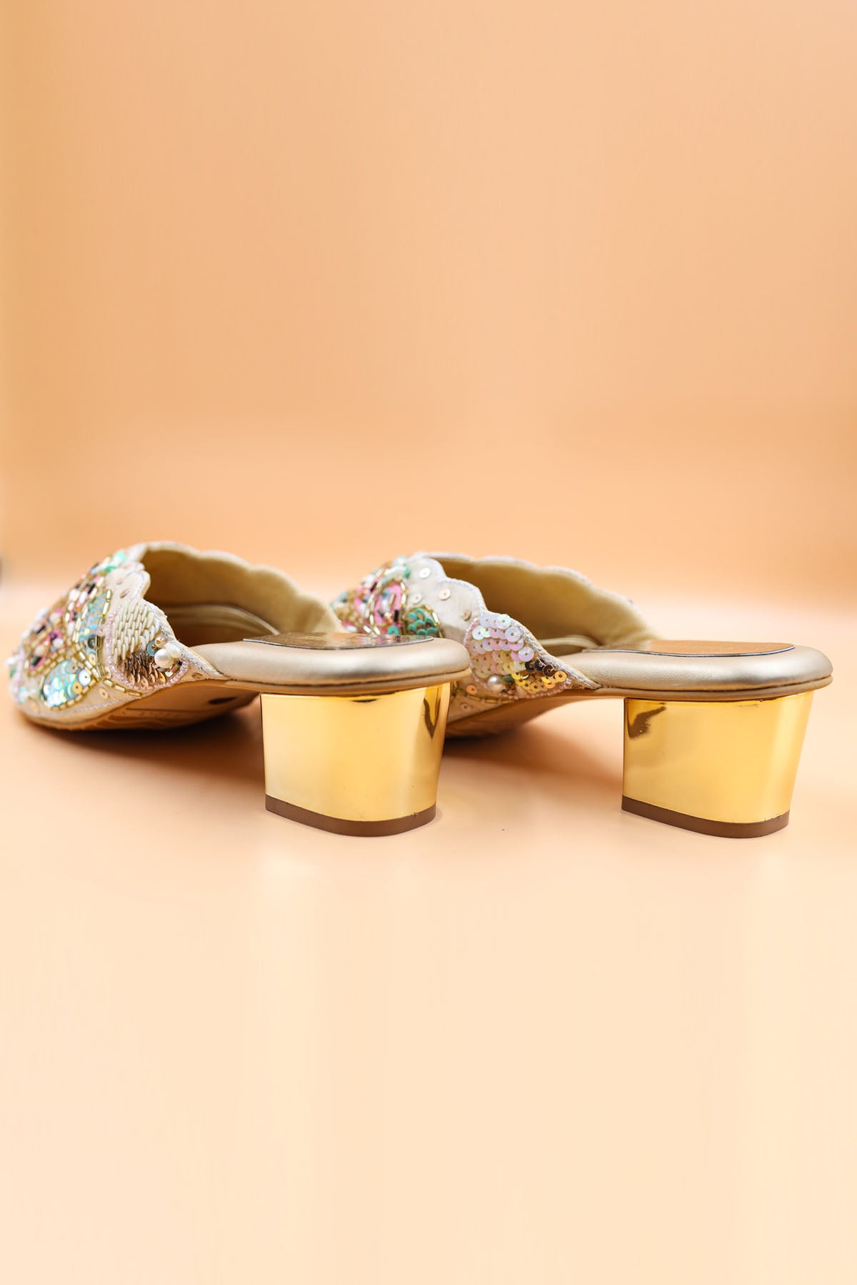 Pastel Sequins Embroidered Mules