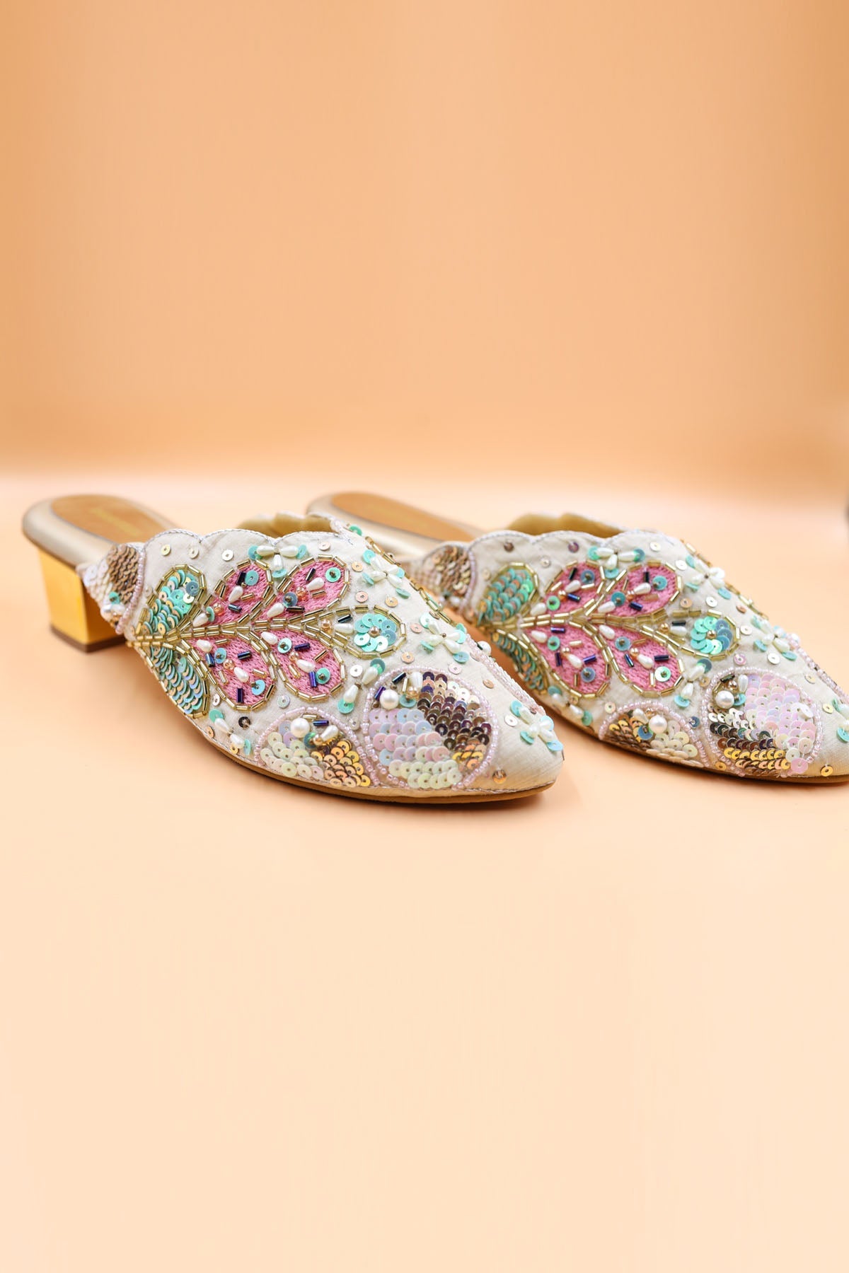 Foot Fuel Pastel Sequins Embroidered Mules for accessories online at ScrollnShops