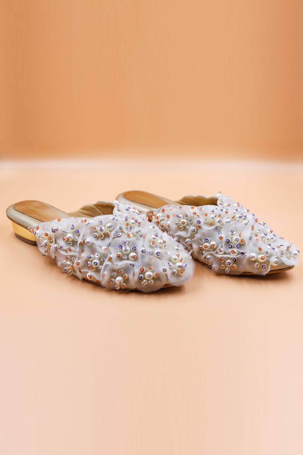 Foot Fuel Pastel Zardosi Embellished Mules for accessories online at ScrollnShops