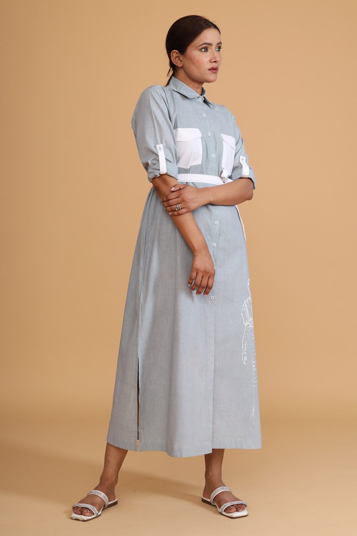 Patch Pocket Side Slit Dress