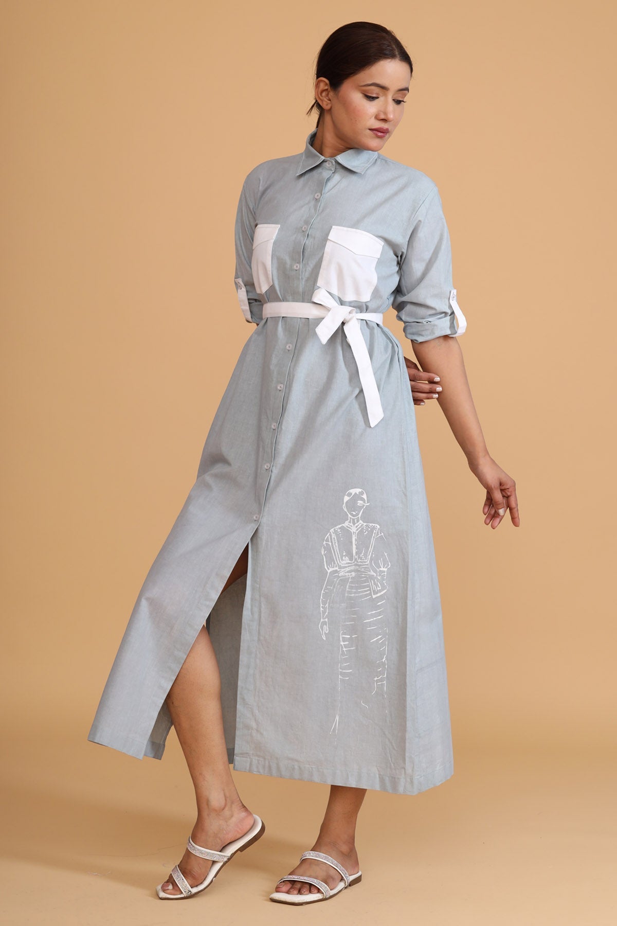Jaza Mint Green Hand-painted Cotton Poplin Dress: Versatile Chic