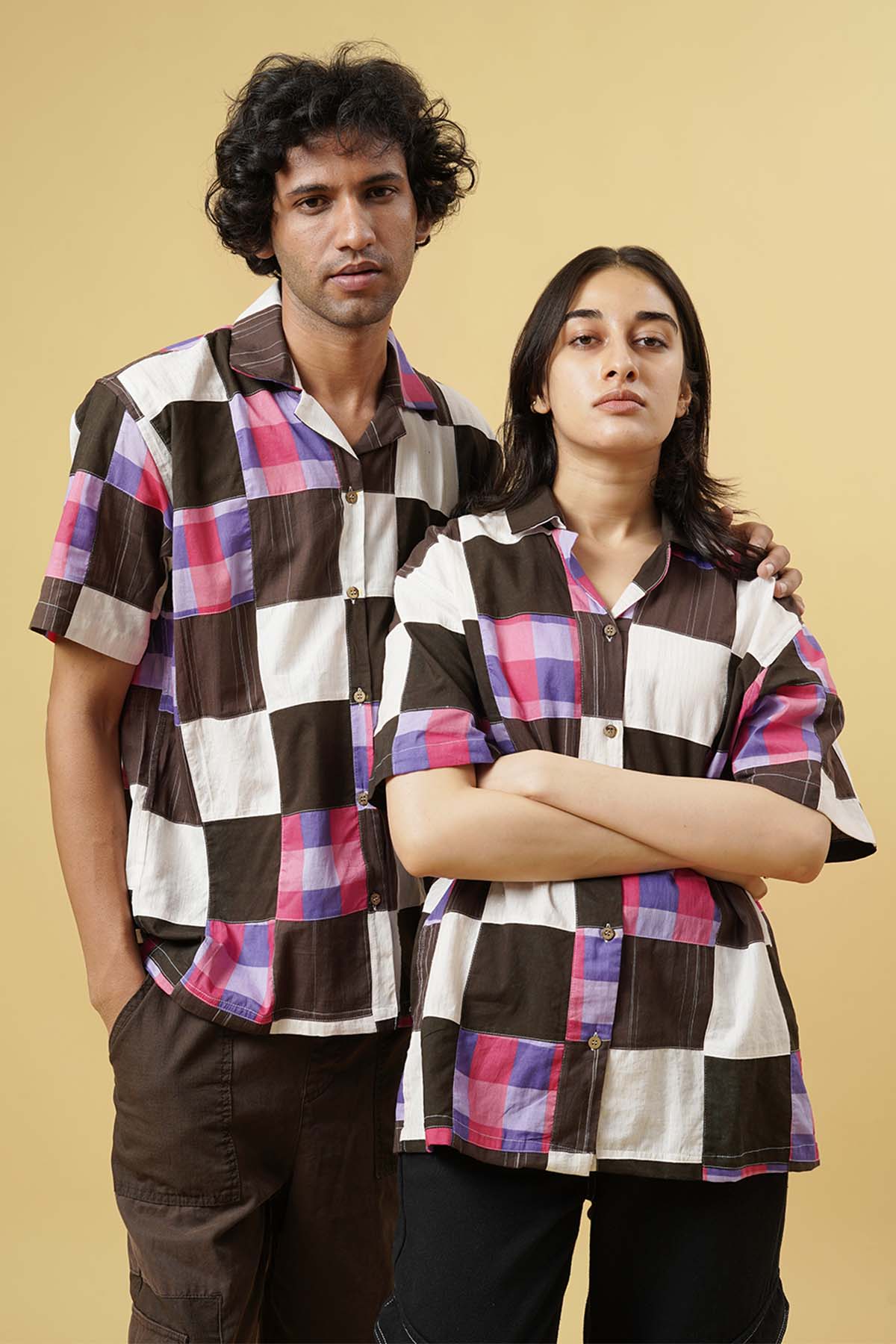 Patchwork Checks Cotton Shirt