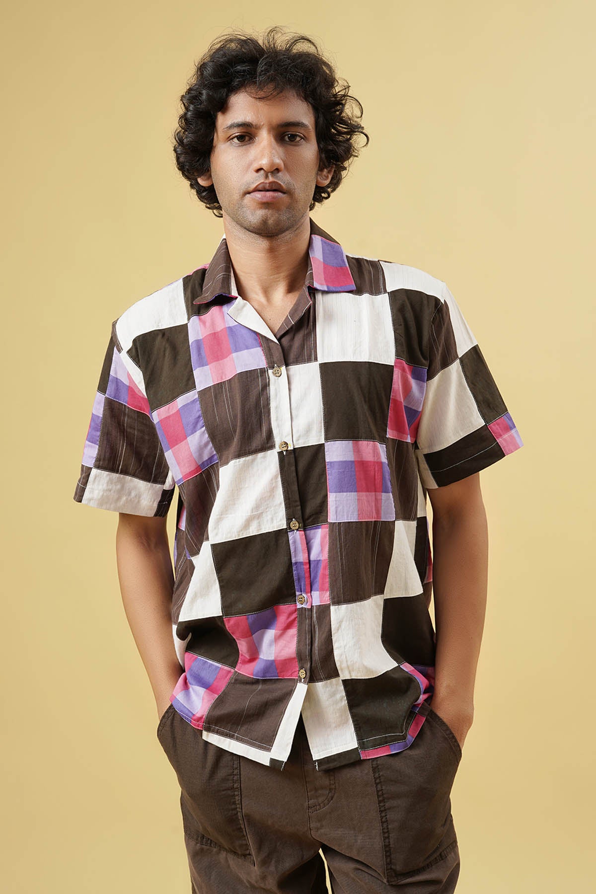 Patchwork Checks Cotton Shirt