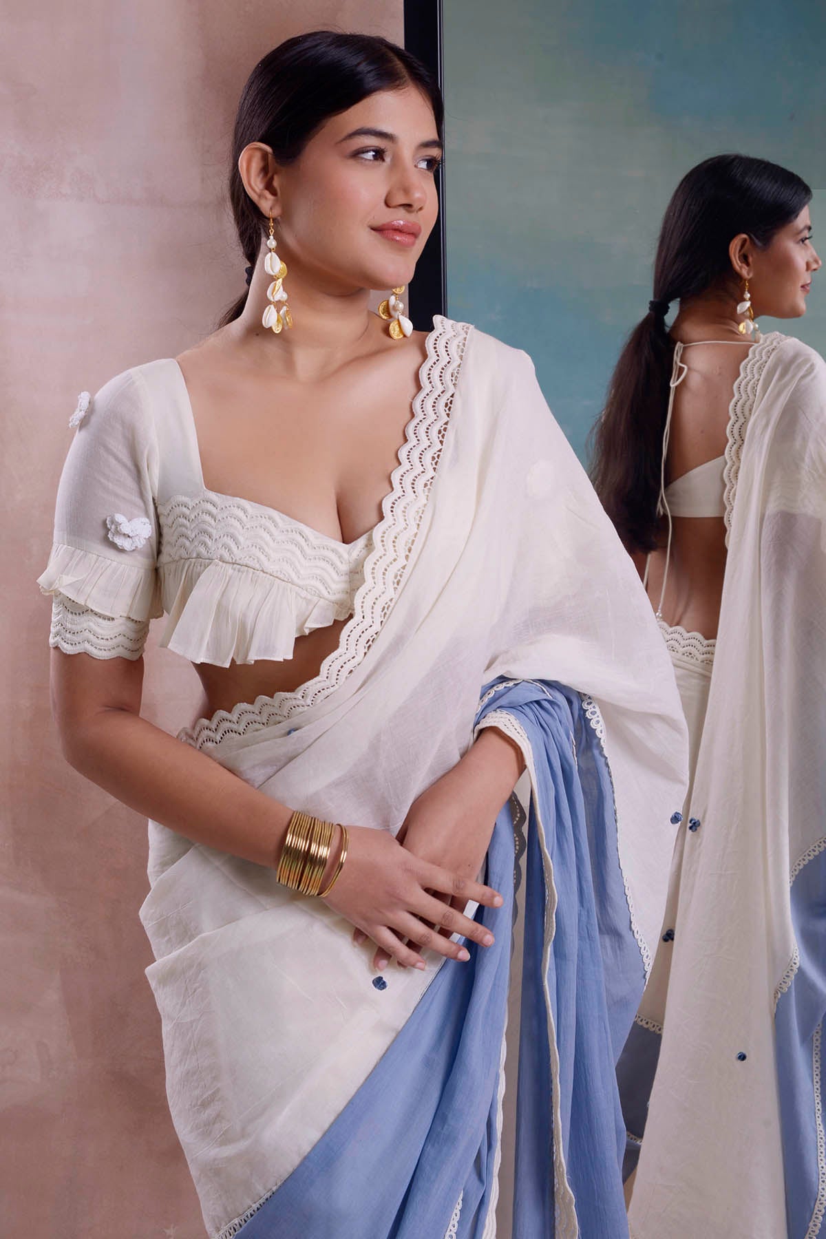 Patchwork Saree & Ruffle Blouse