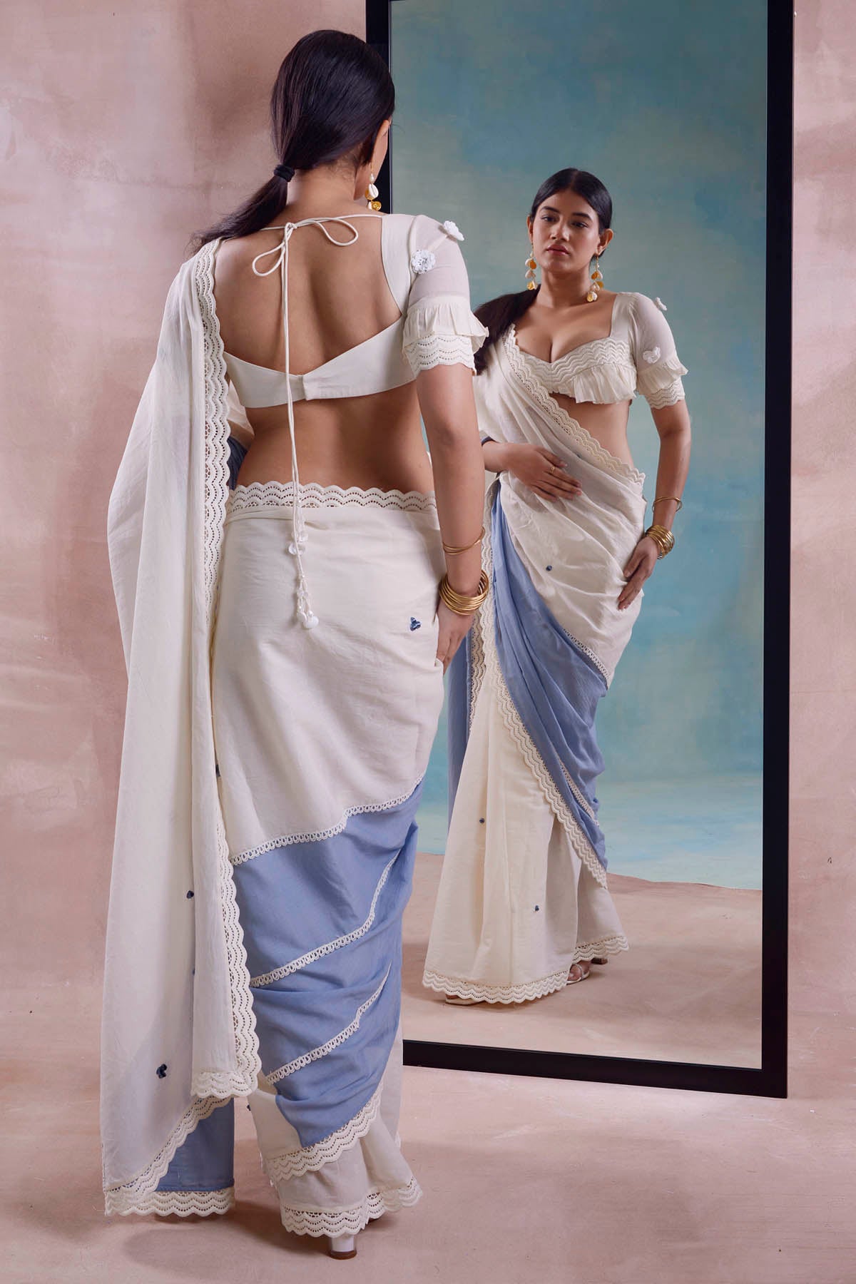 Patchwork Saree & Ruffle Blouse