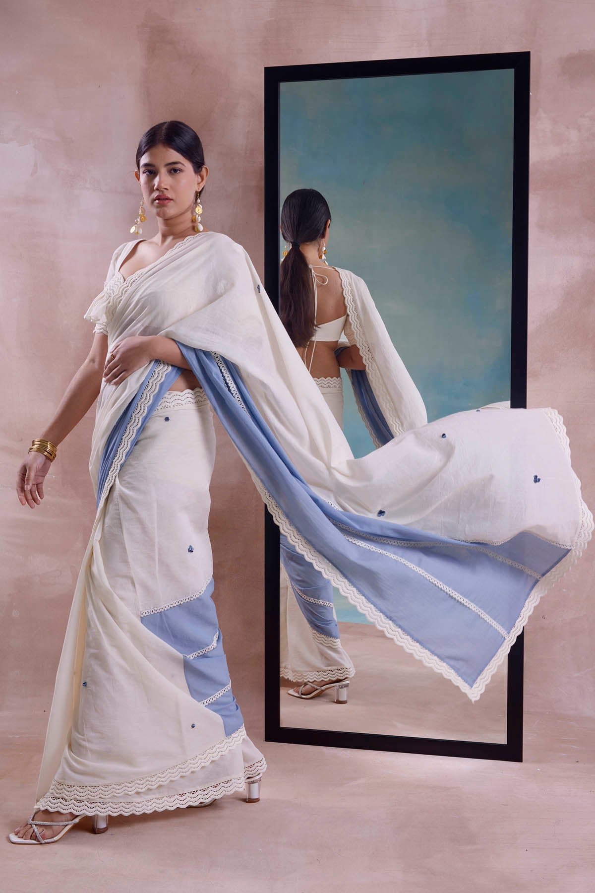 Patchwork Saree & Ruffle Blouse