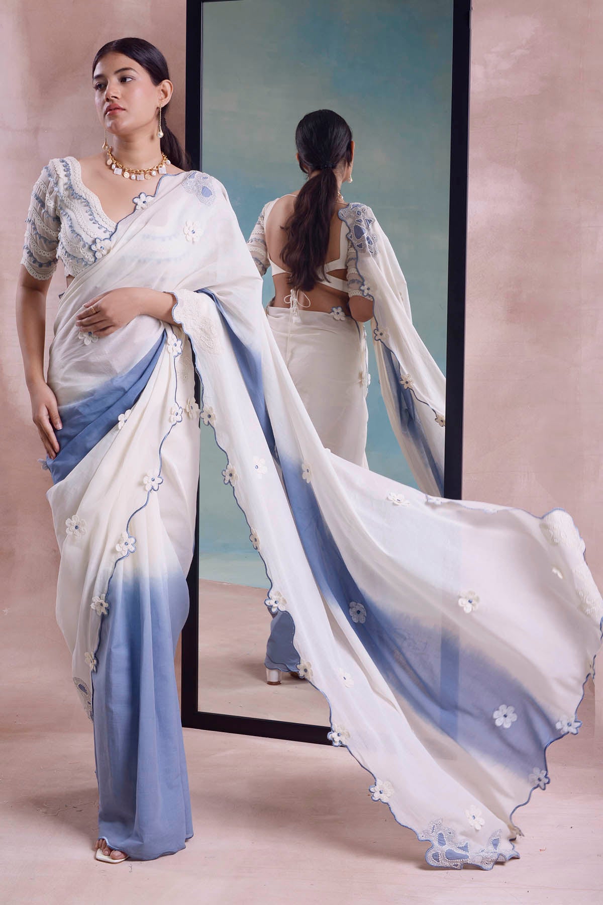 Patchwork Scalloped Ombre Saree