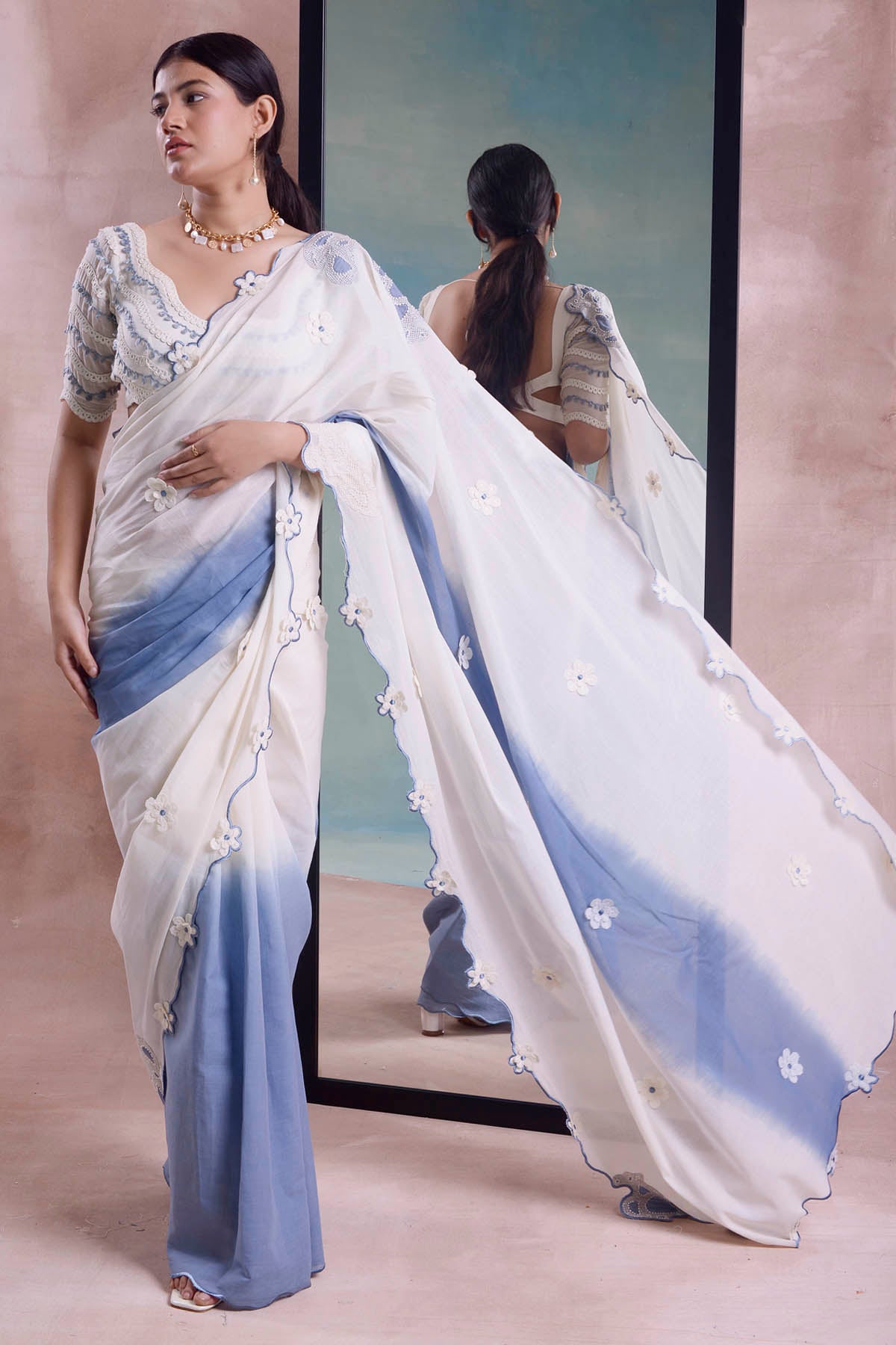 Patchwork Scalloped Ombre Saree