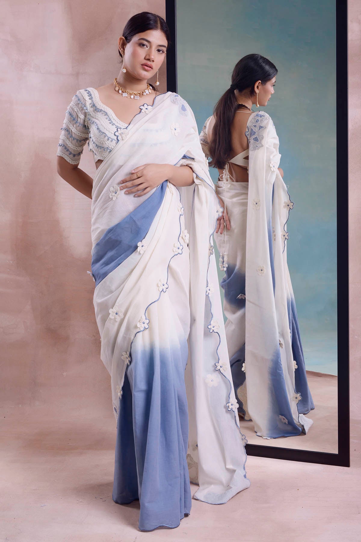 Patchwork Scalloped Ombre Saree